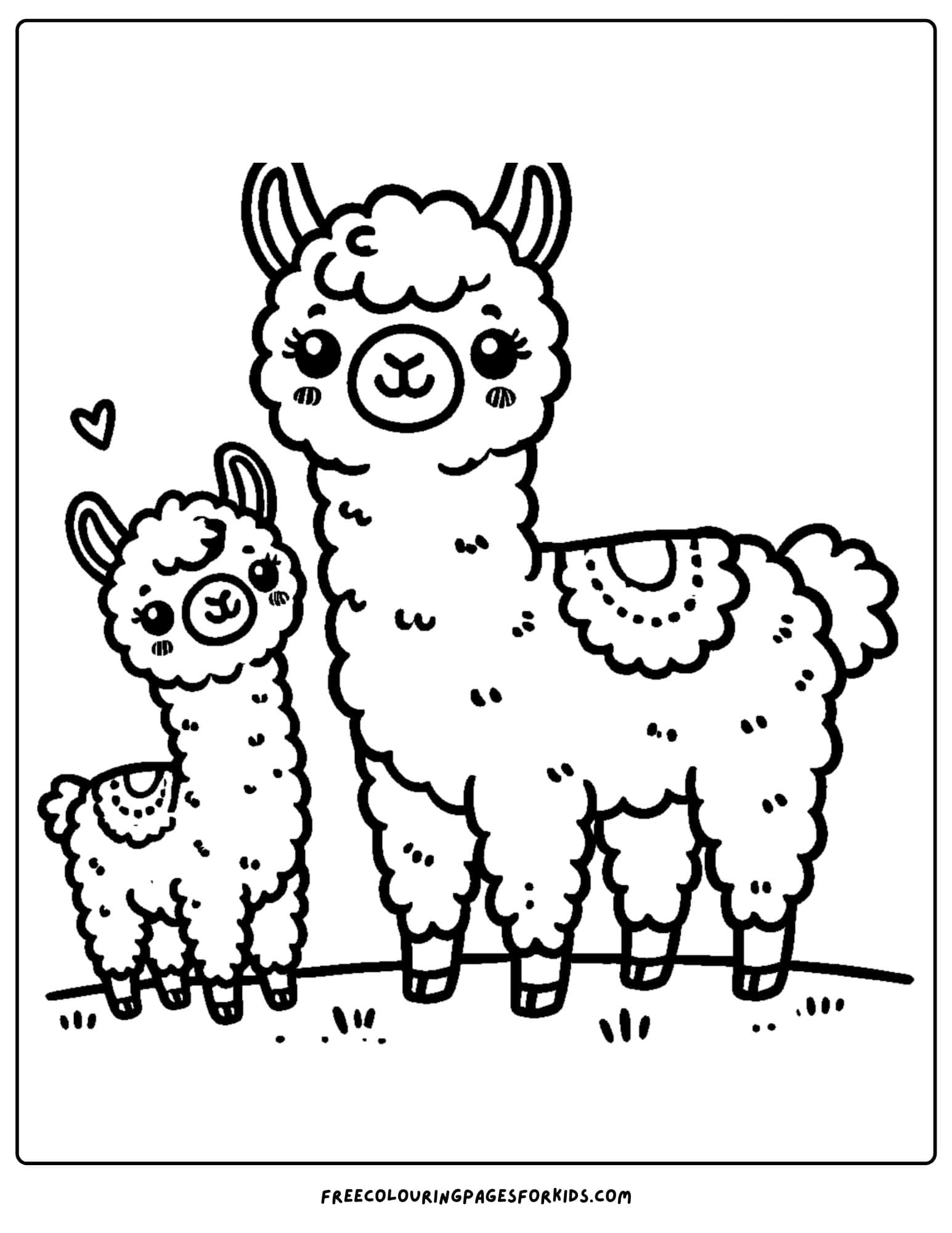 llama with a baby llama coloring page