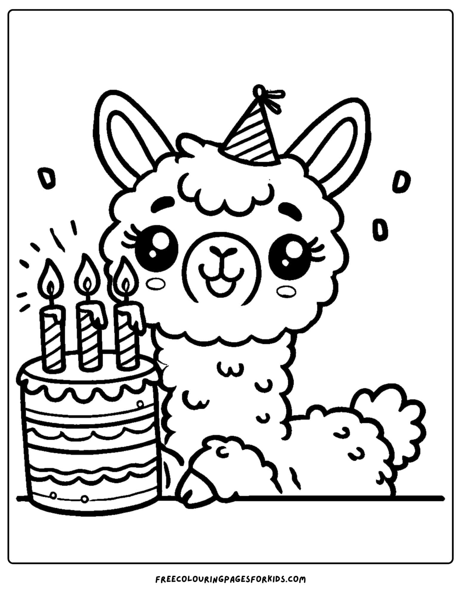 llama with a birthday cake coloring page