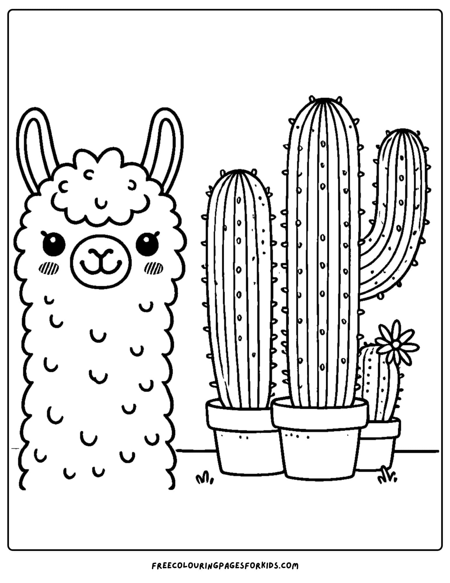 llama beside some cacti coloring page