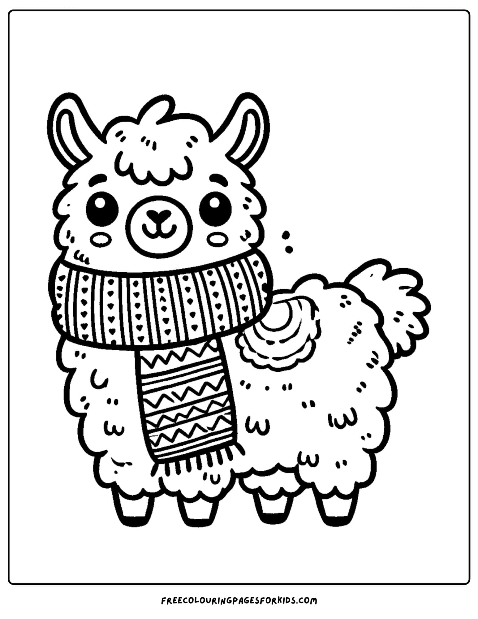 llama wearing a scarf coloring page