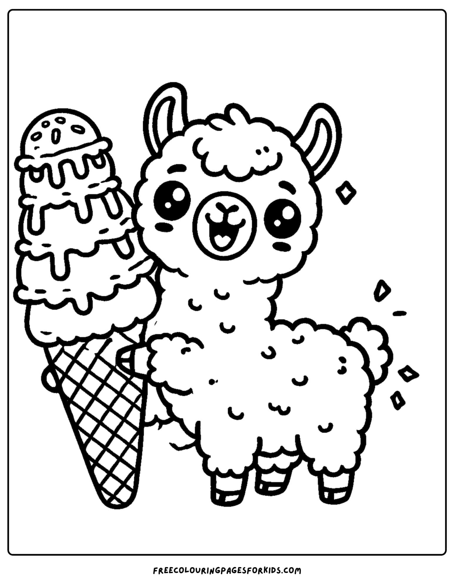 llama holding a large ice cream coloring page