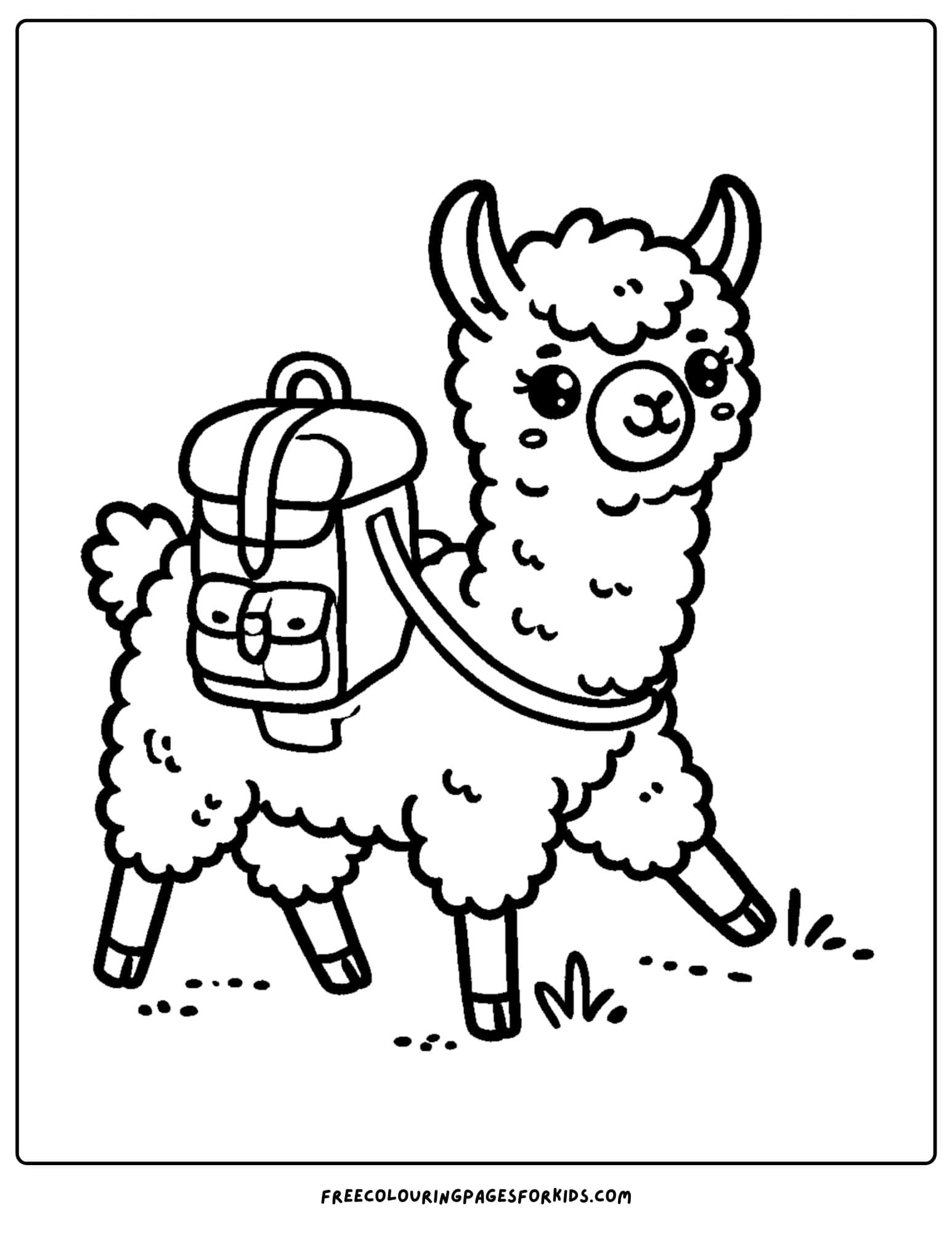 llama carrying a backpack coloring page