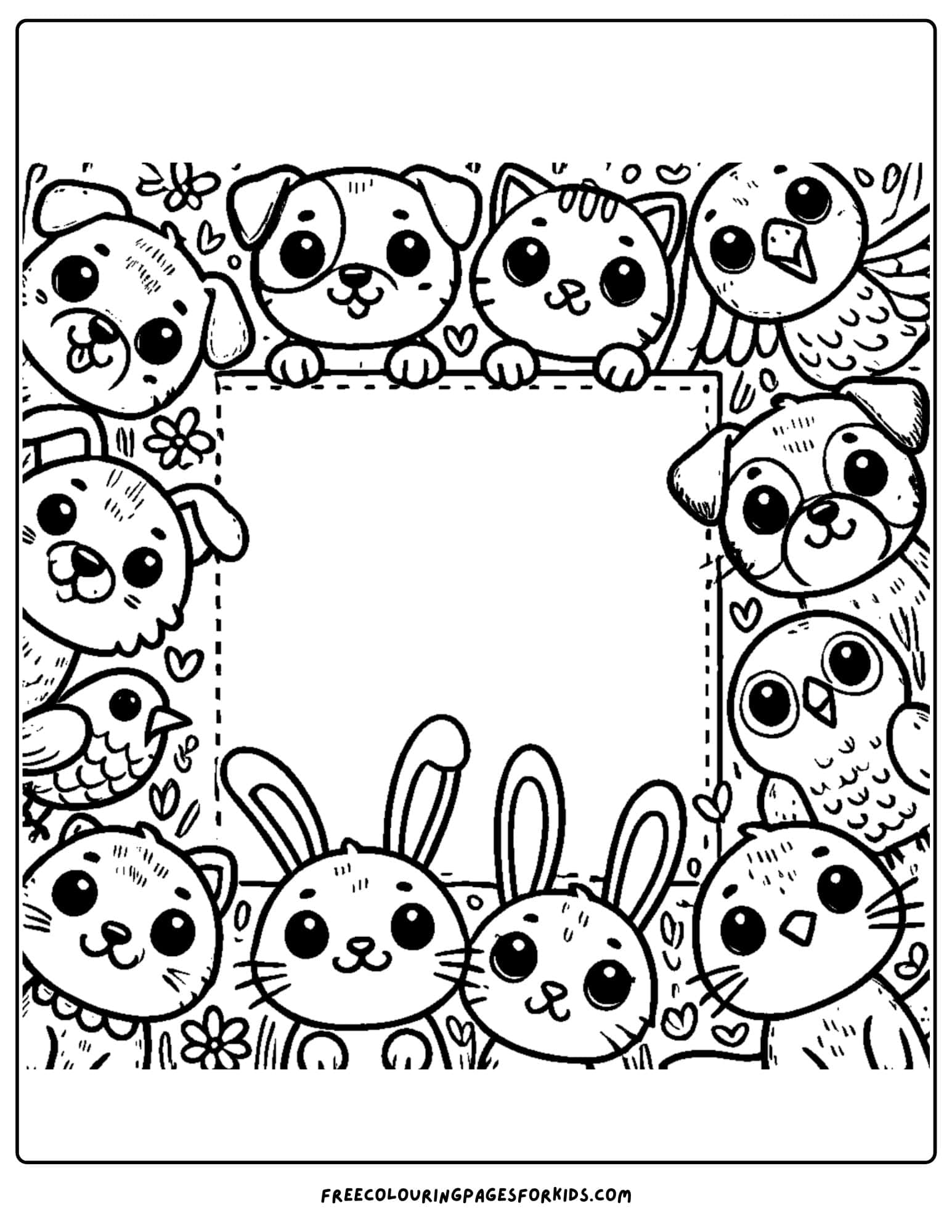 animals themed page border coloring page