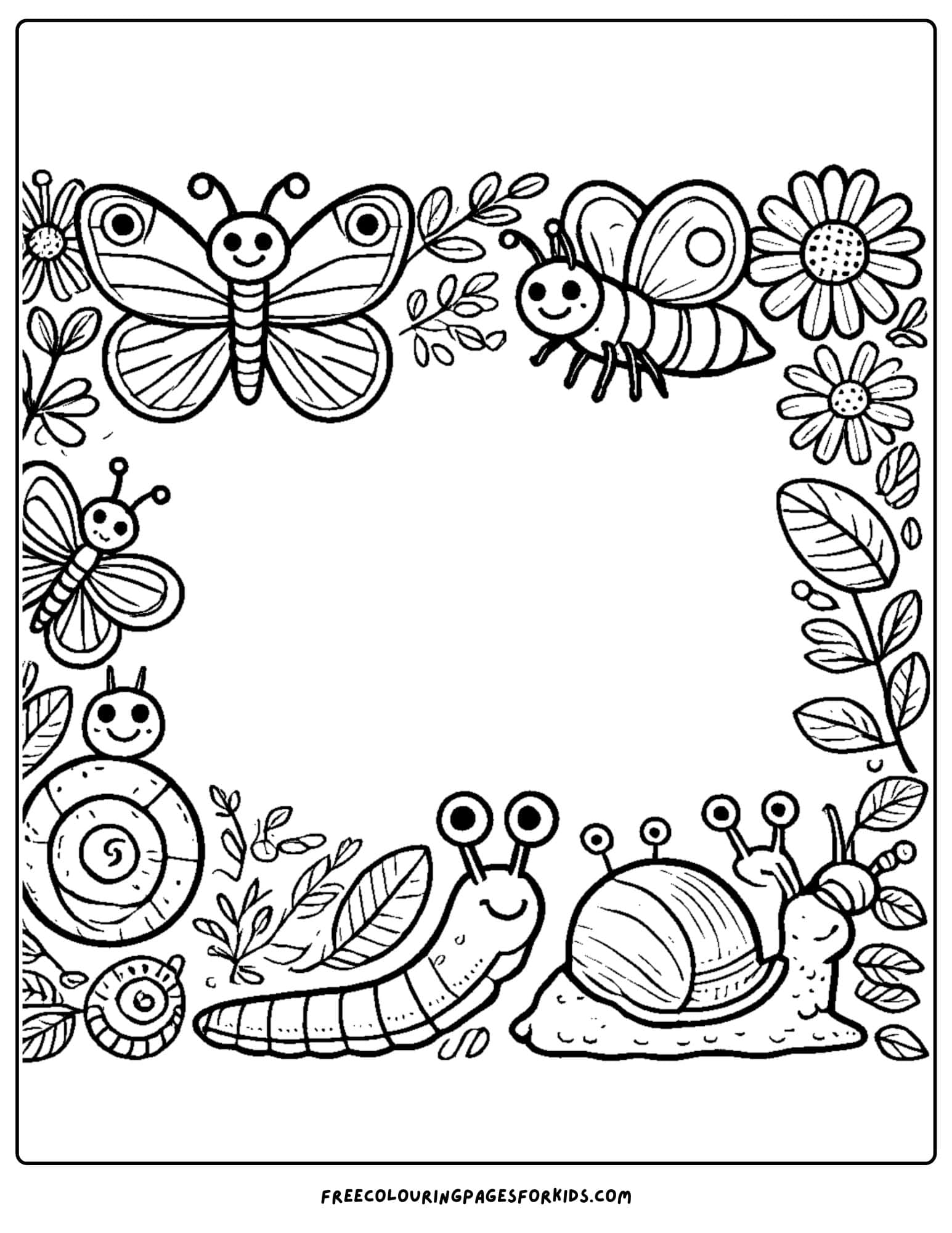 bug themed page border coloring page