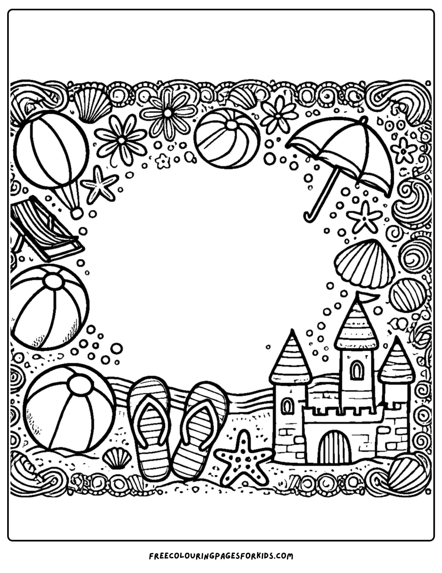 beach themed page border coloring page