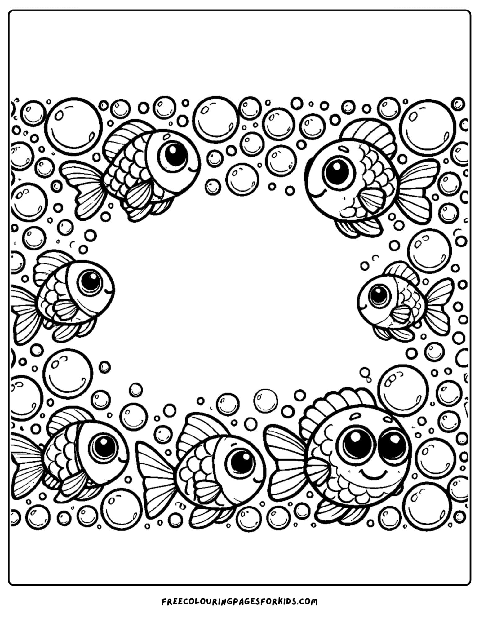 fish themed page border coloring page