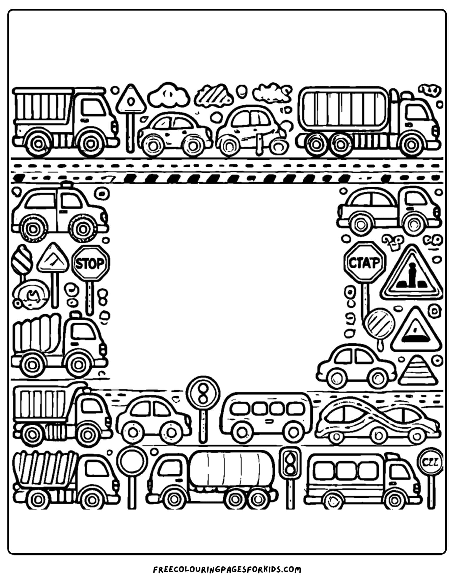 transport themed page border coloring page