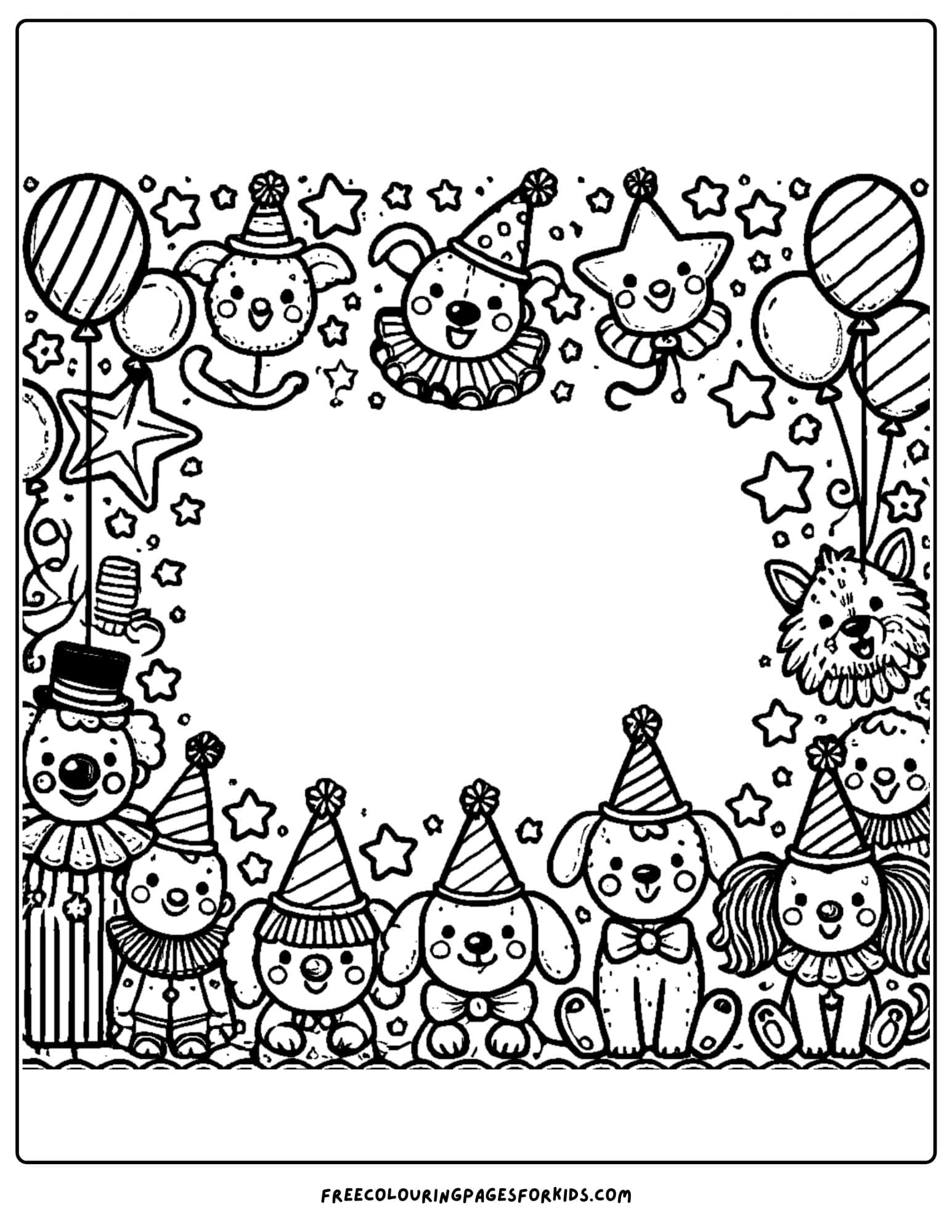 circus themed page border coloring page