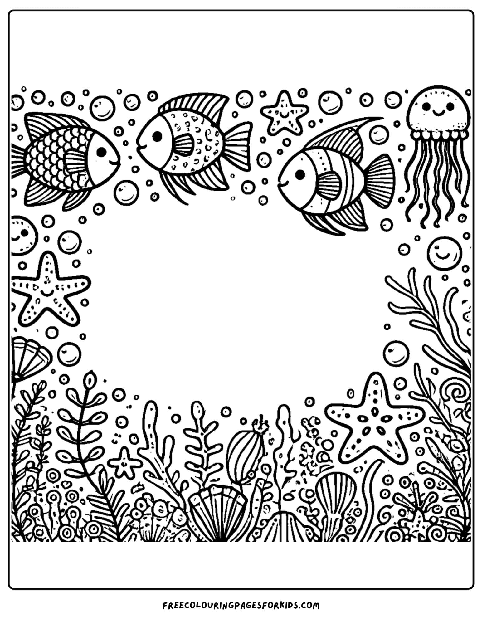 fish themed page border coloring page