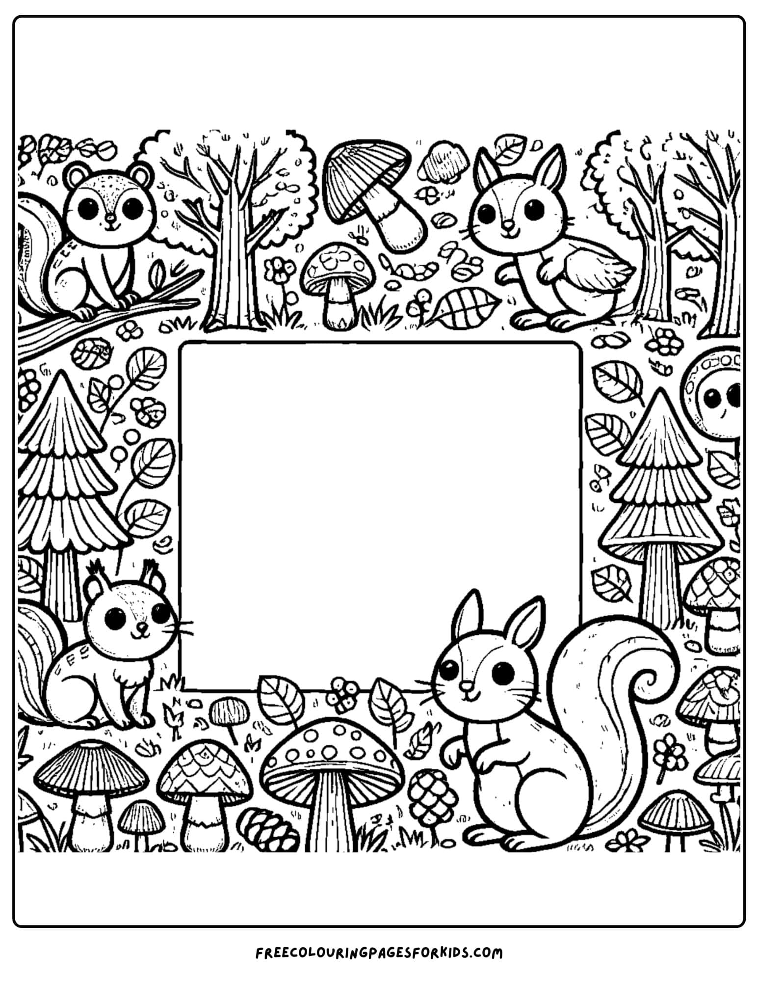 forest themed page border coloring page