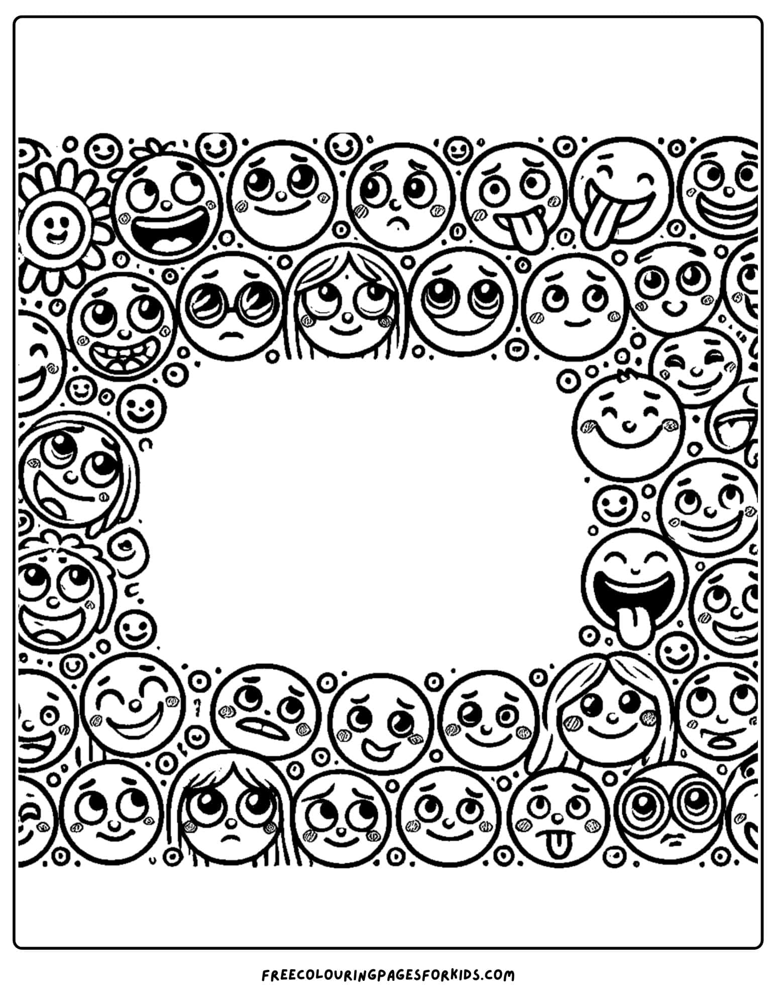 happy faces themed page border coloring page