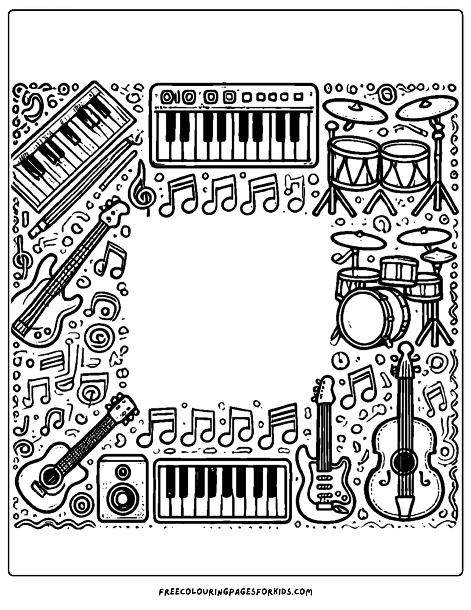 music themed page border coloring page