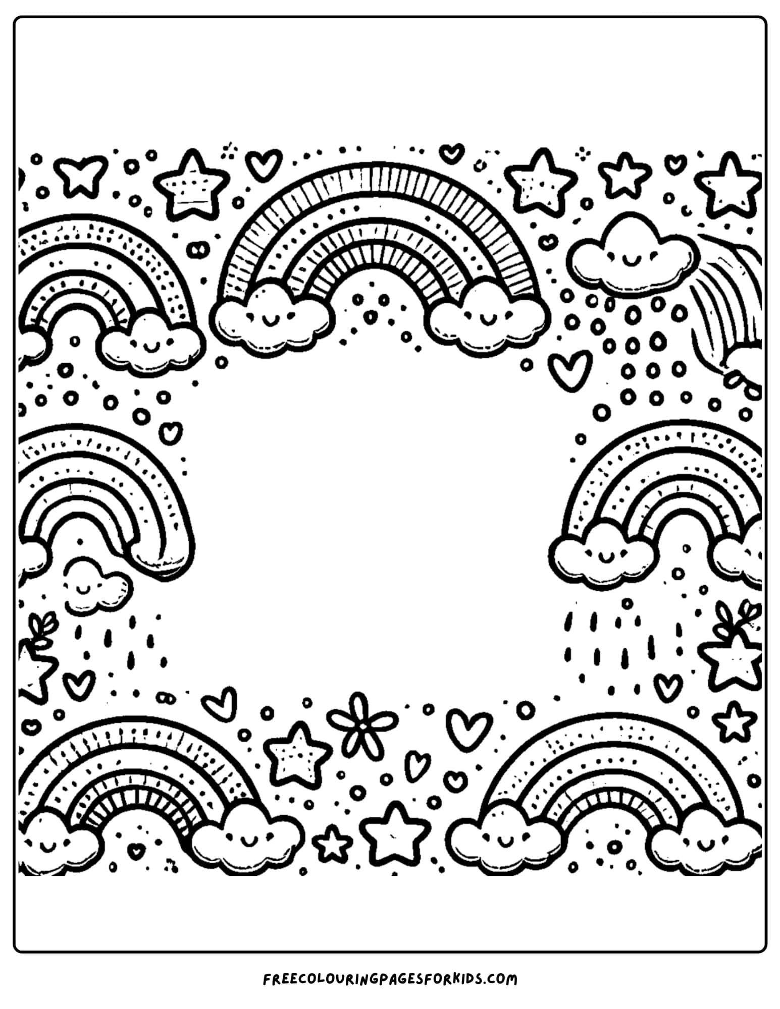 rainbow themed page border coloring page