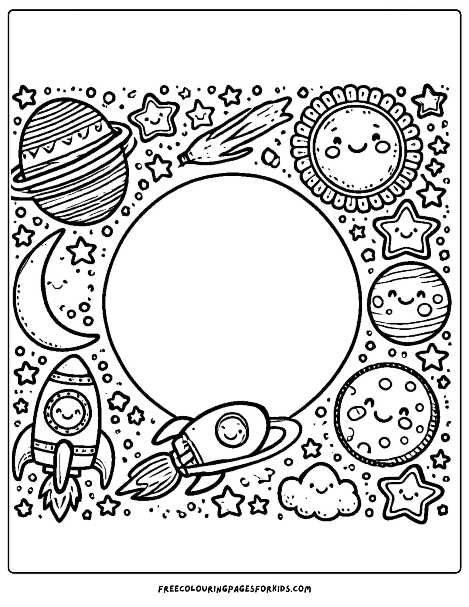 space themed page border coloring page