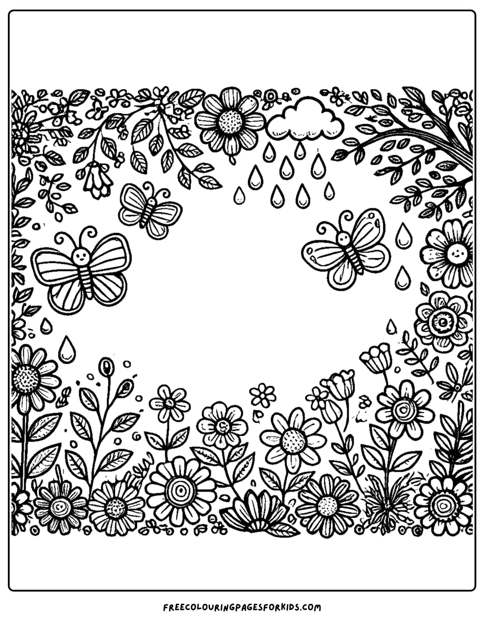 spring themed page border coloring page