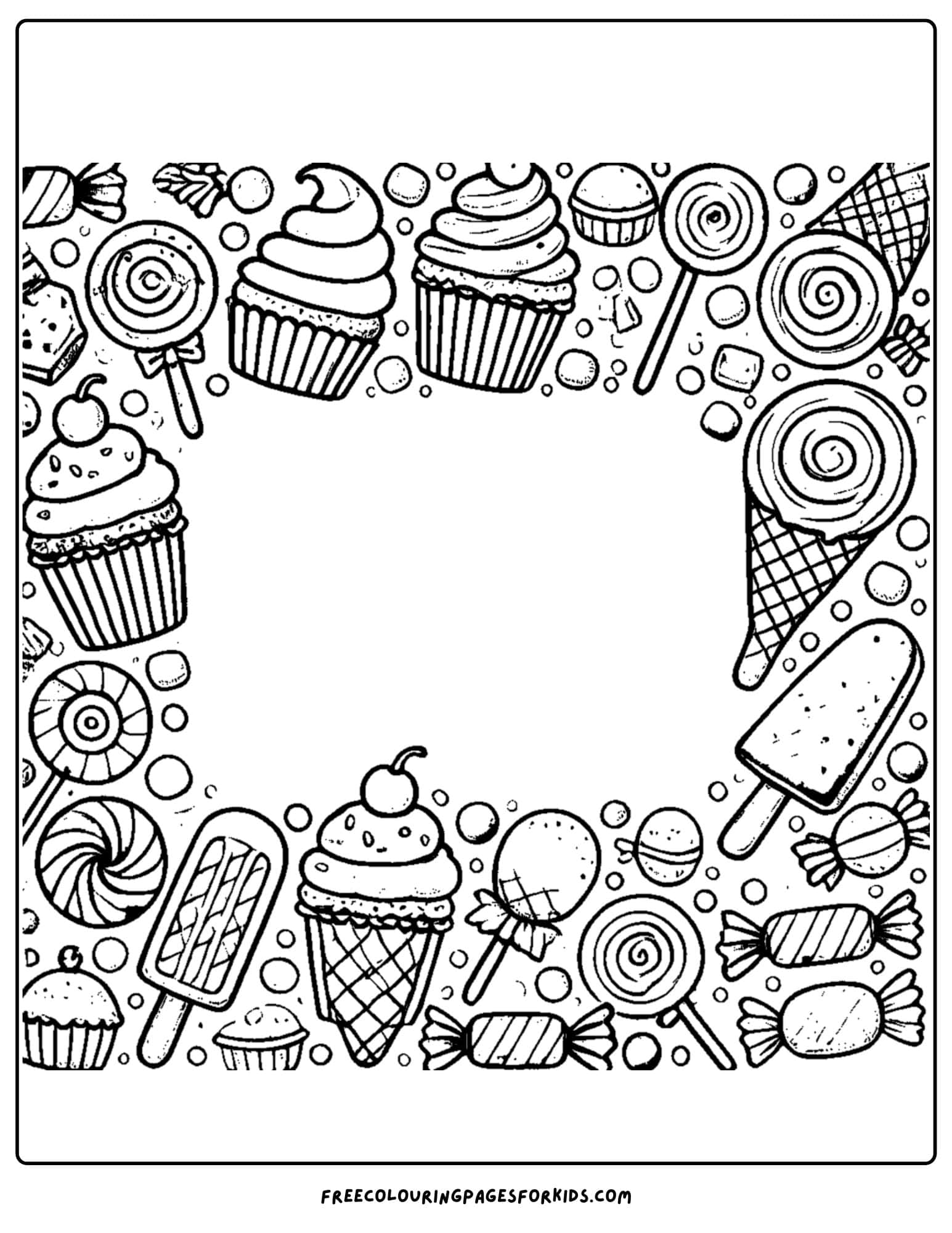 sweet treats themed page border coloring page