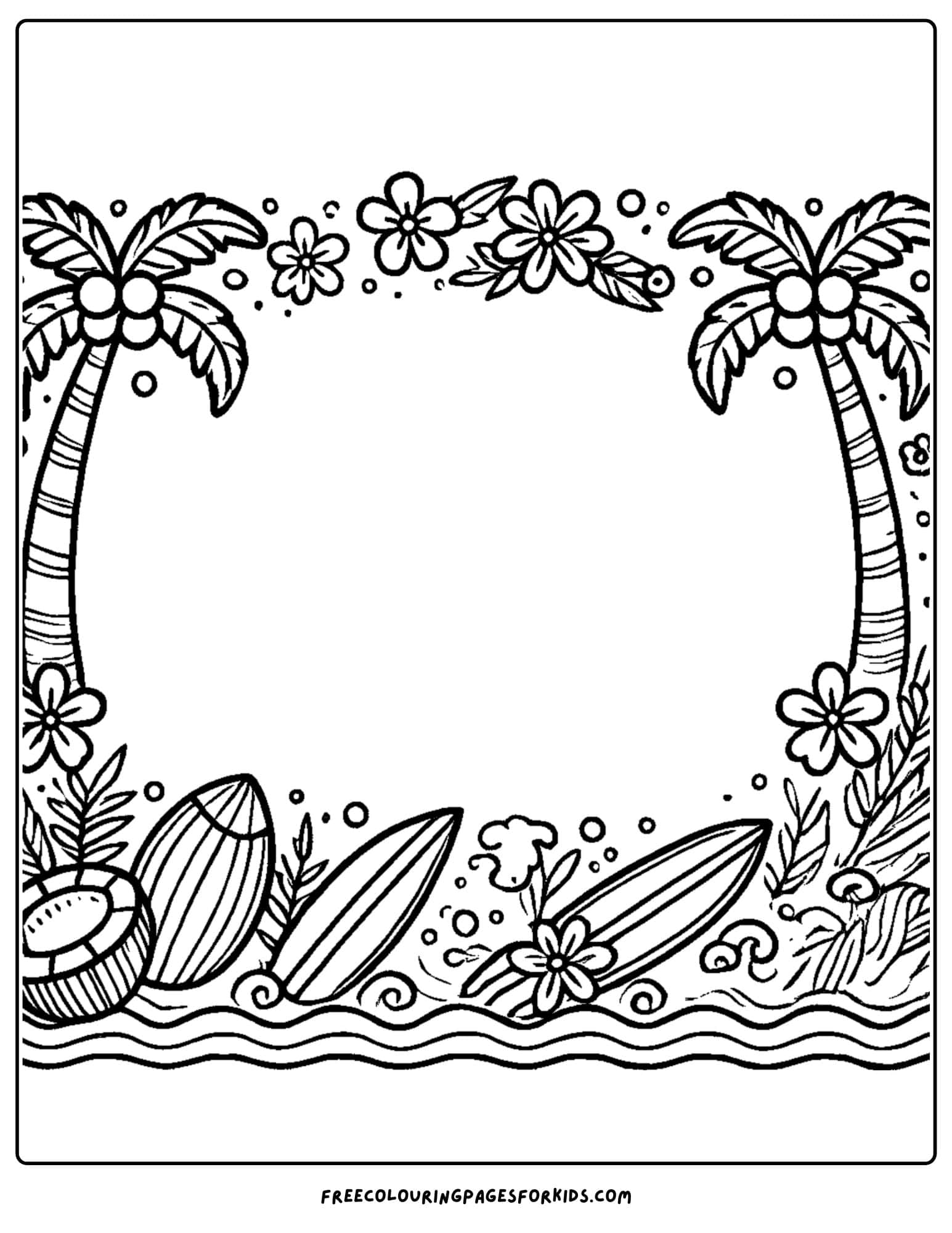 tropical themed page border coloring page