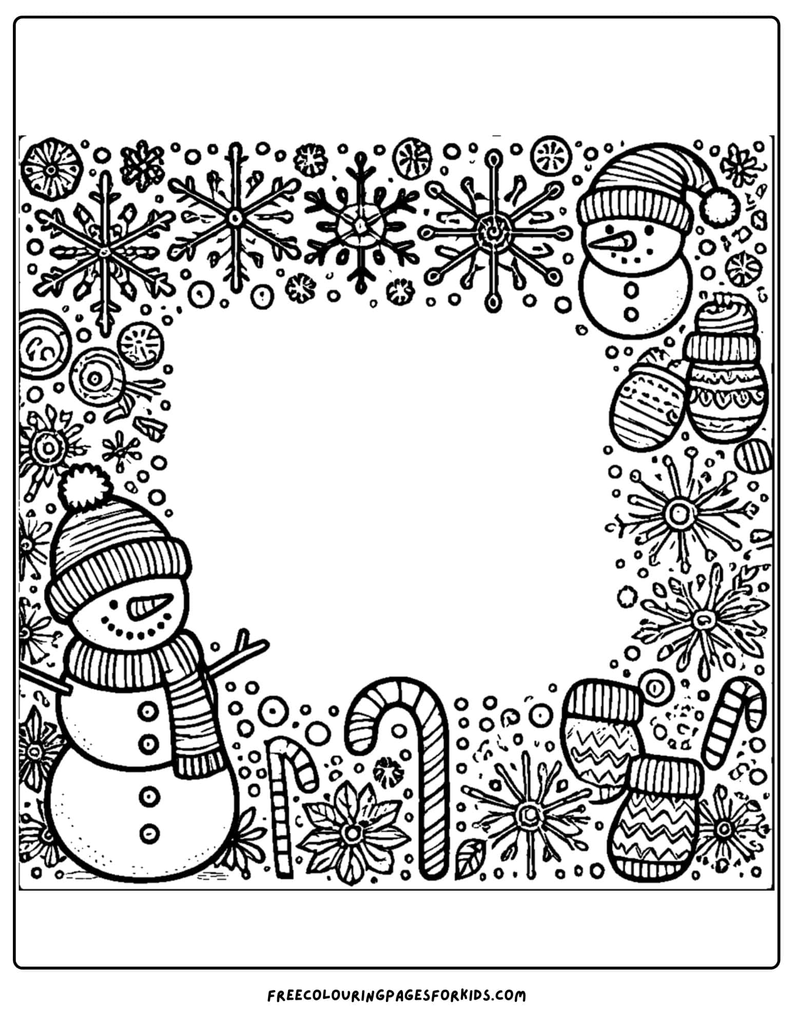 winter themed page border coloring page