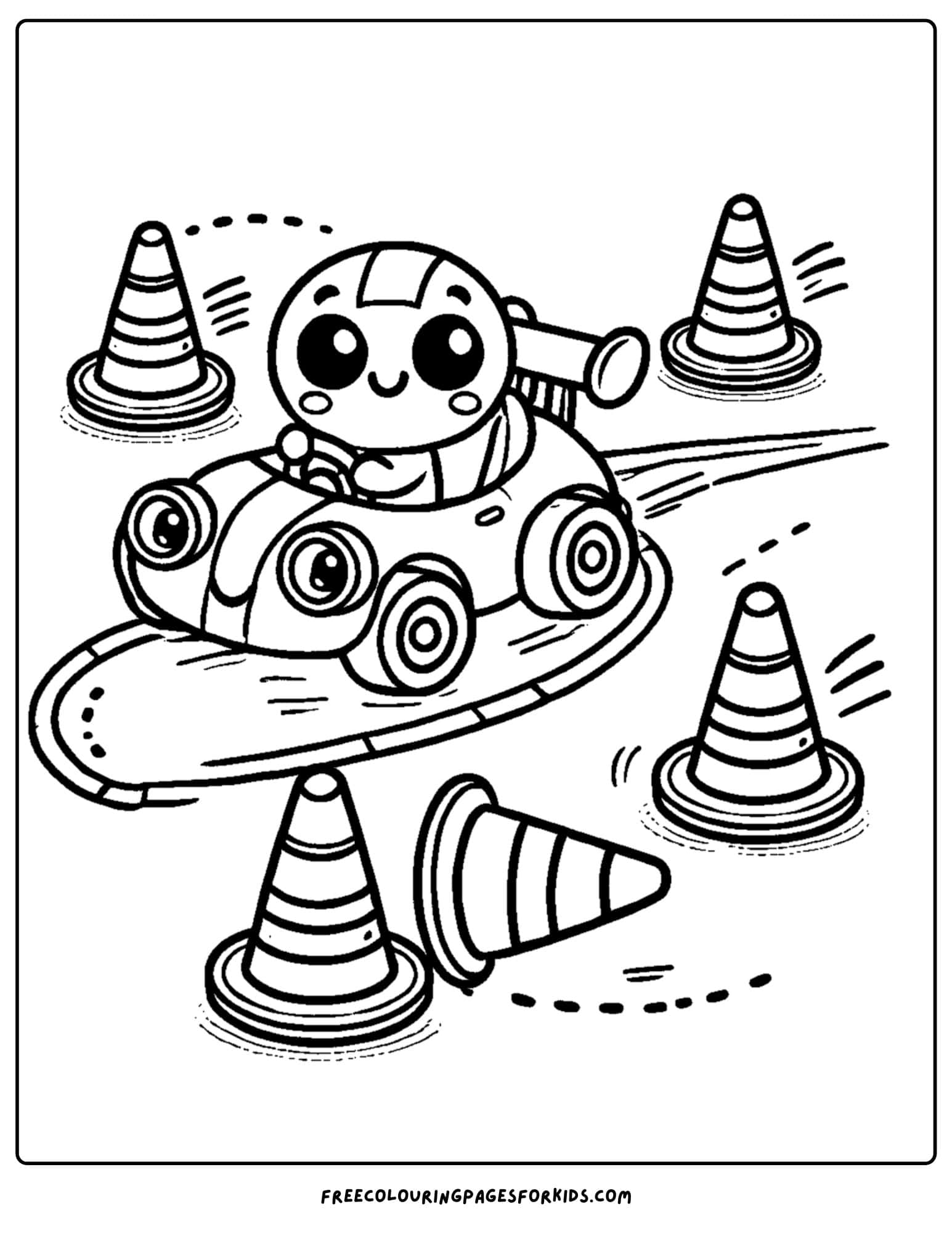 race car going around cones coloring page