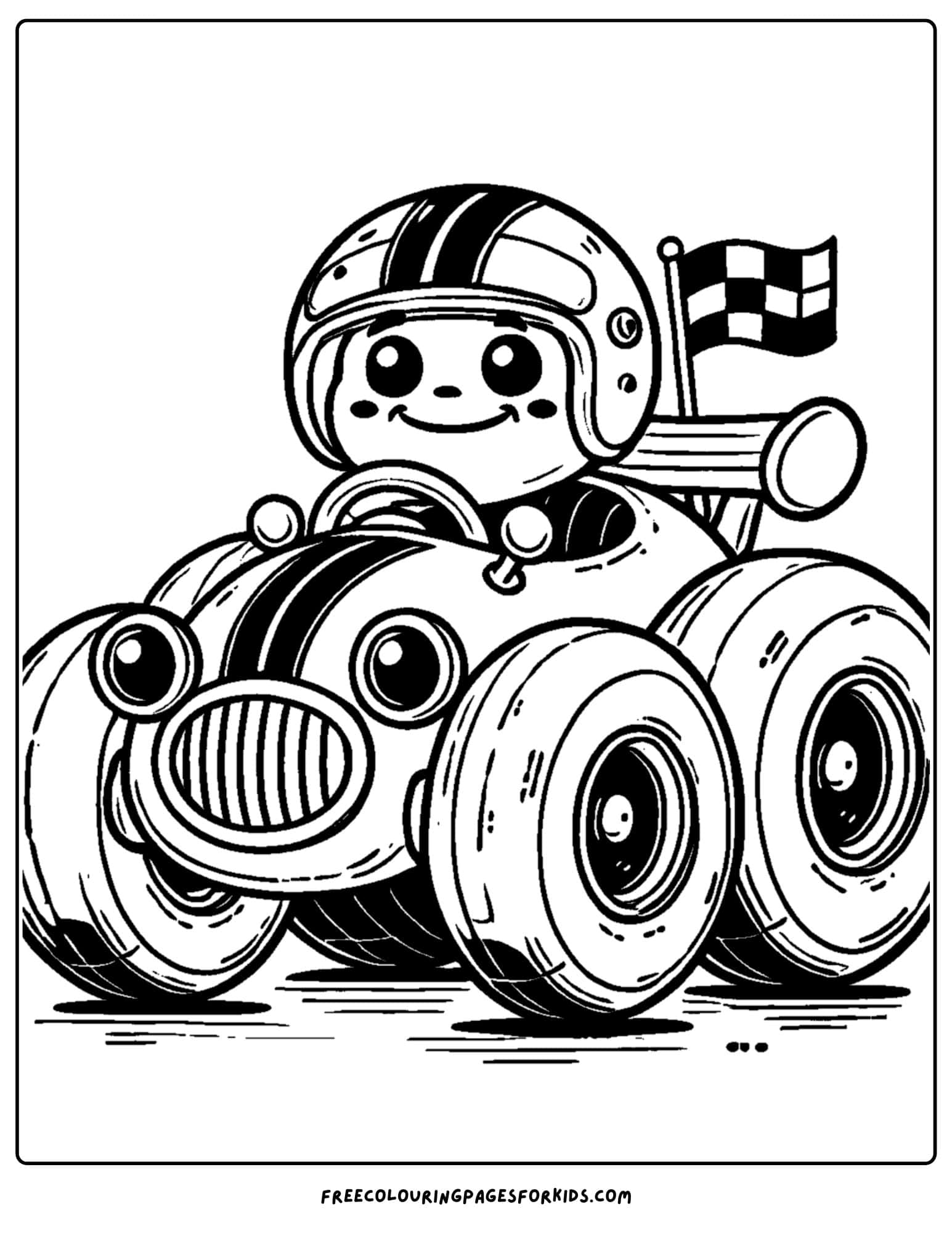 race car with balloon tyres coloring page