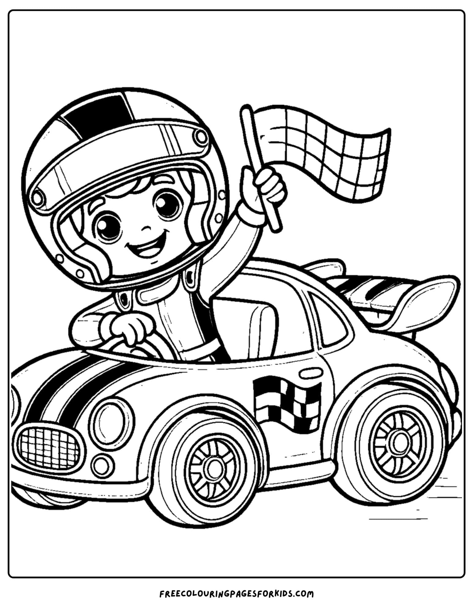 race car driver waving from a car coloring page