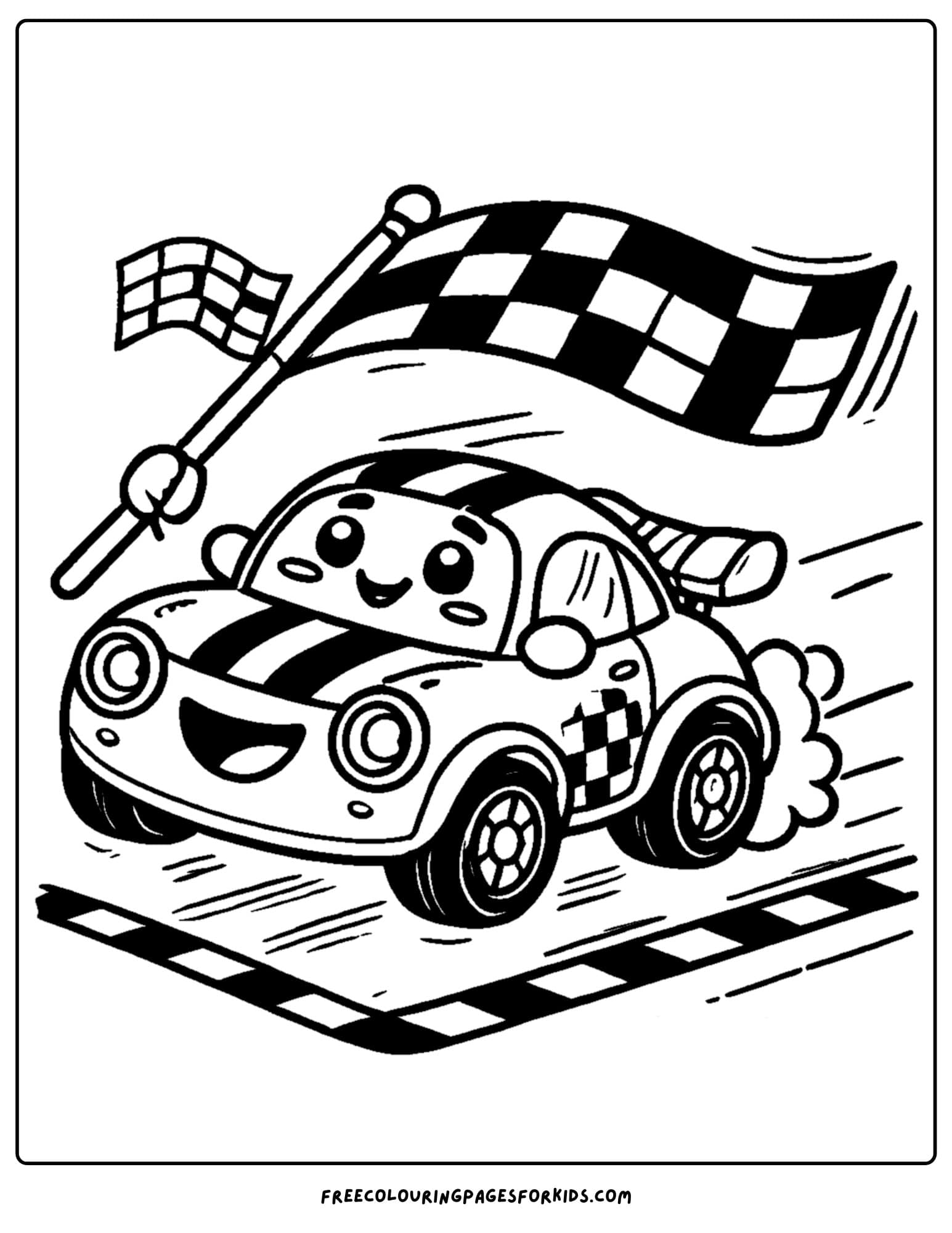 race car and the finihs line flag coloring page