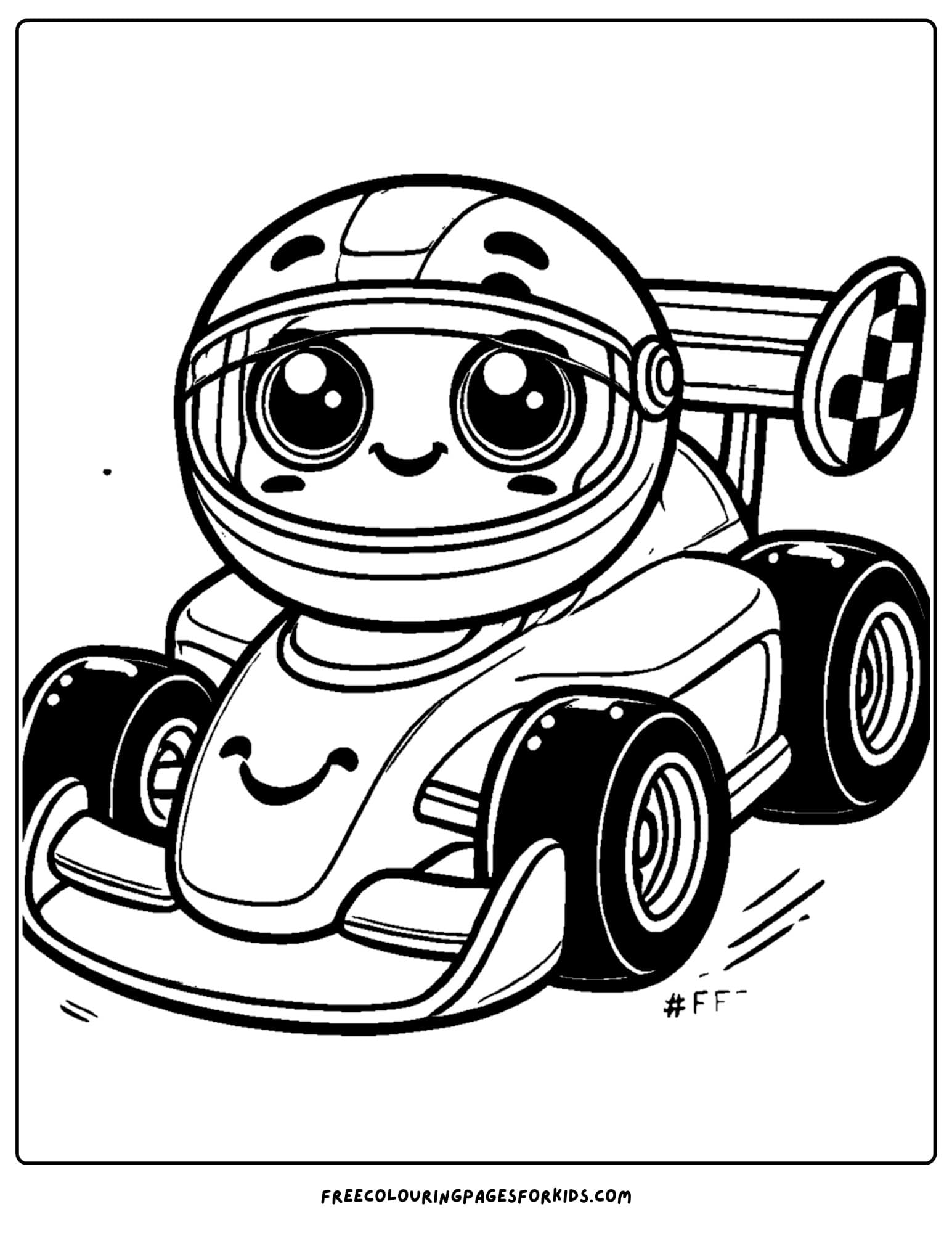 race car with smiling driver coloring page