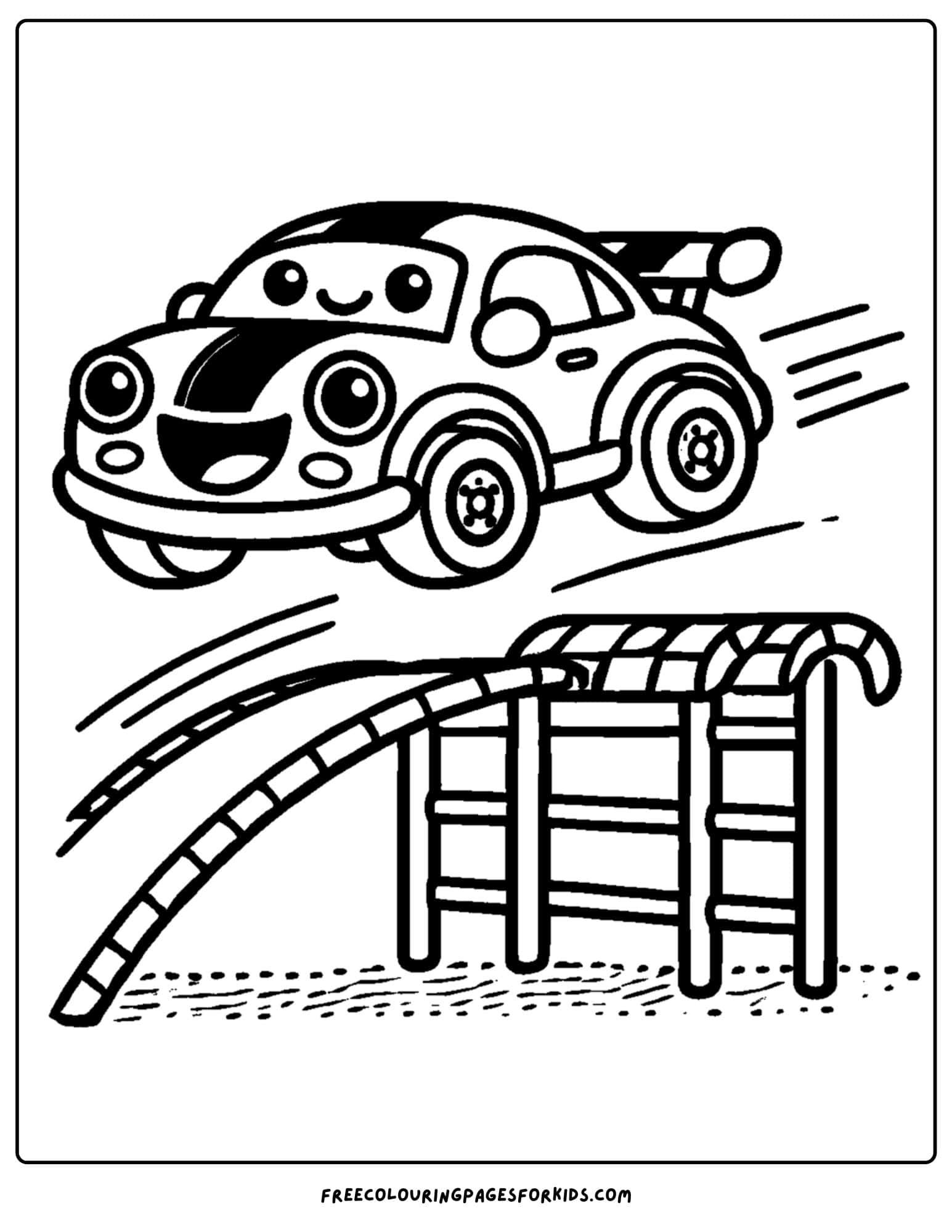 race car jumping over a ramp coloring page