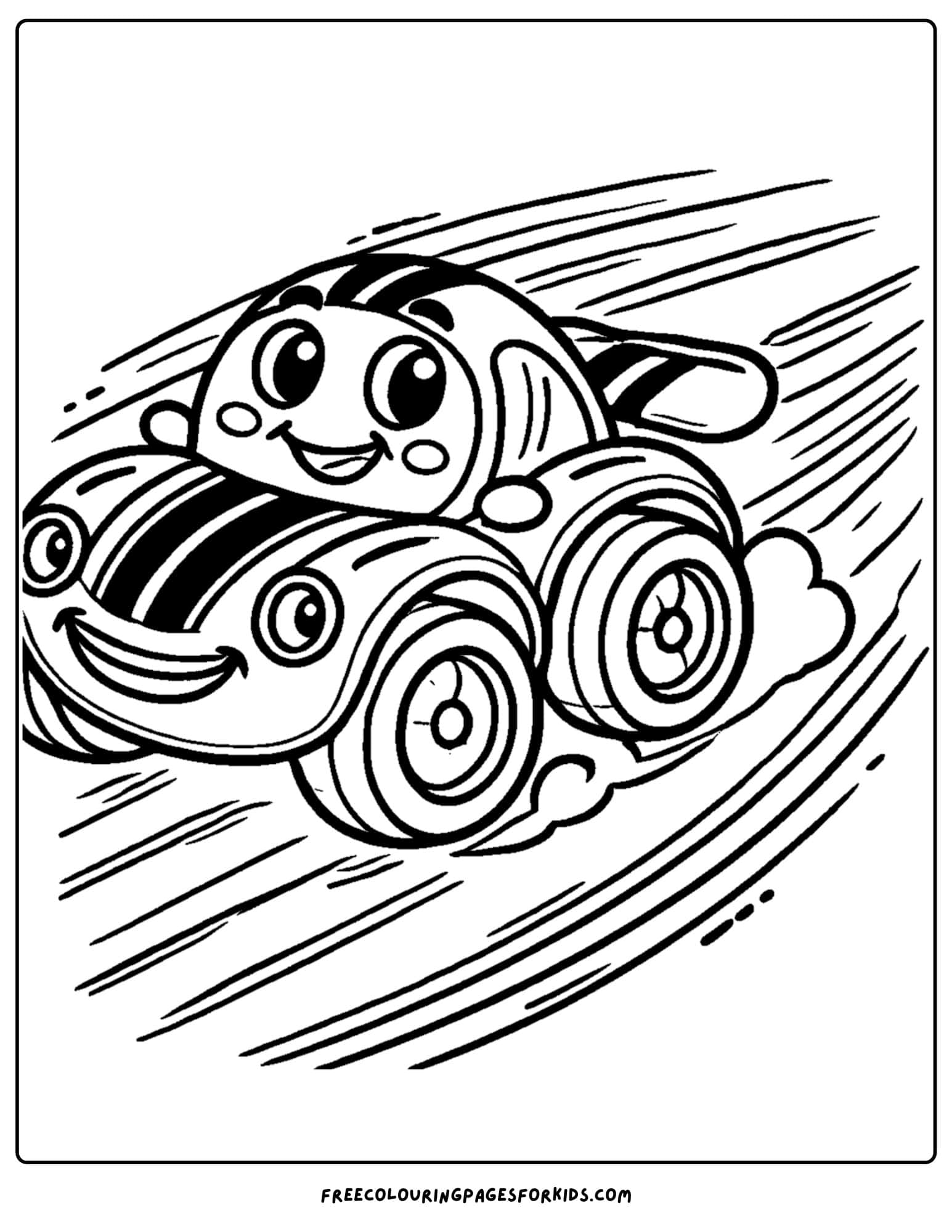 race car speeding along coloring page