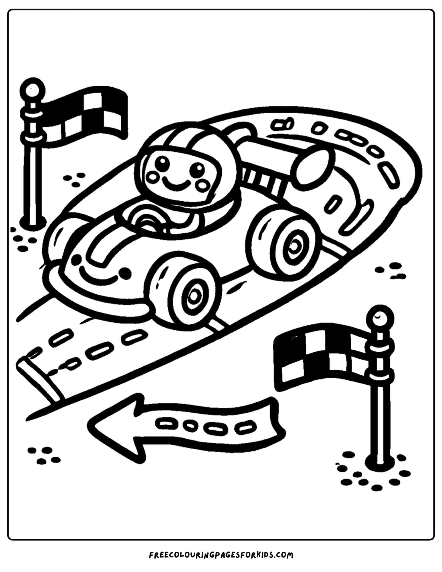 race car and track direction arrows coloring page