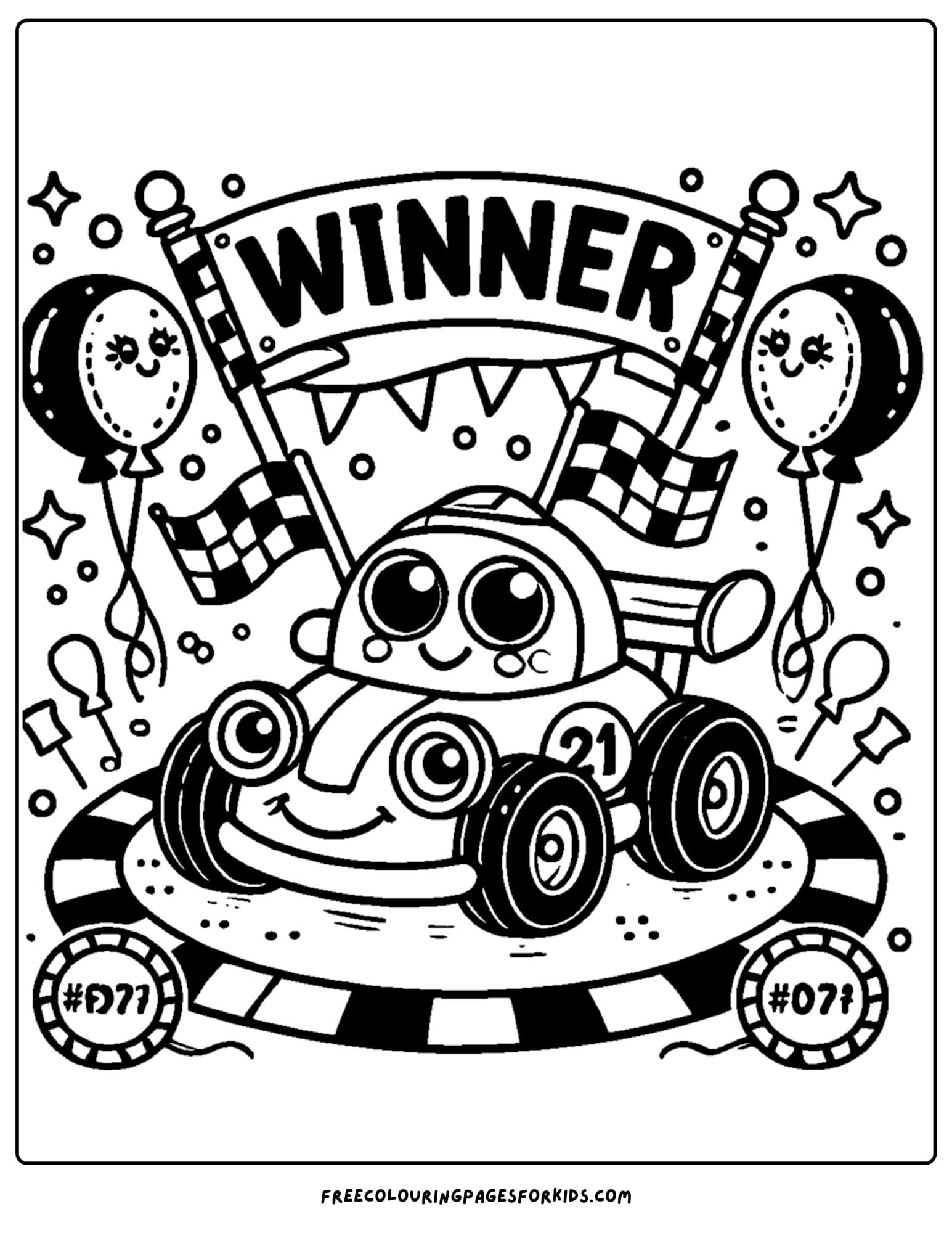 race car in the winners circle coloring page