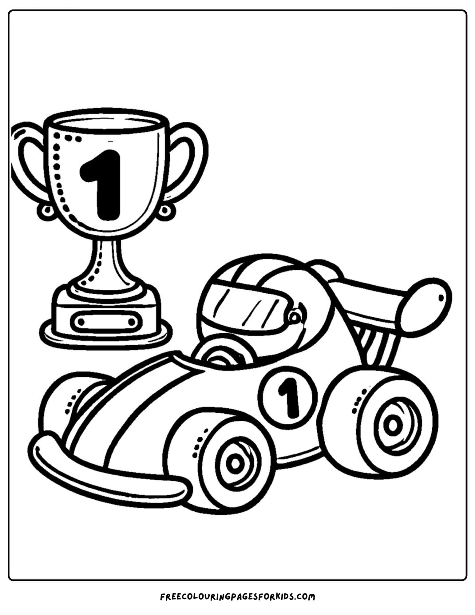 race car with a first place trophy coloring page