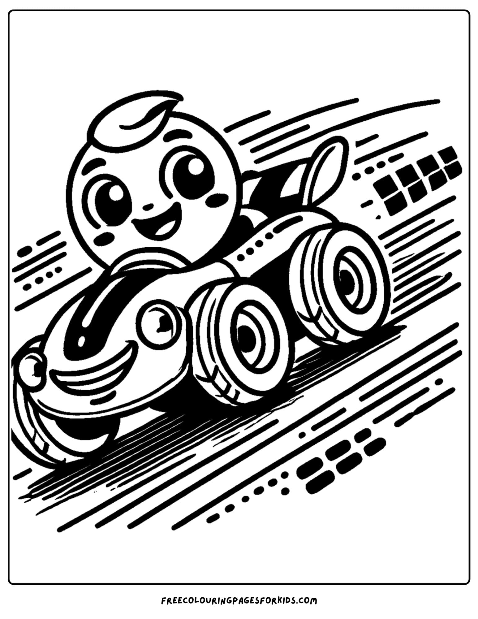 race car zooming down a hill coloring page