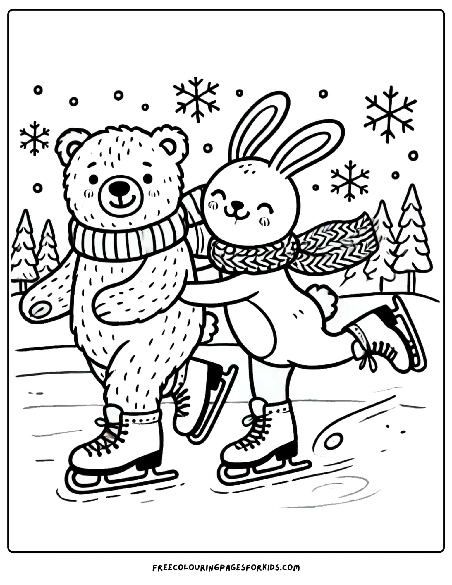 snow time fun ice skating coloring page