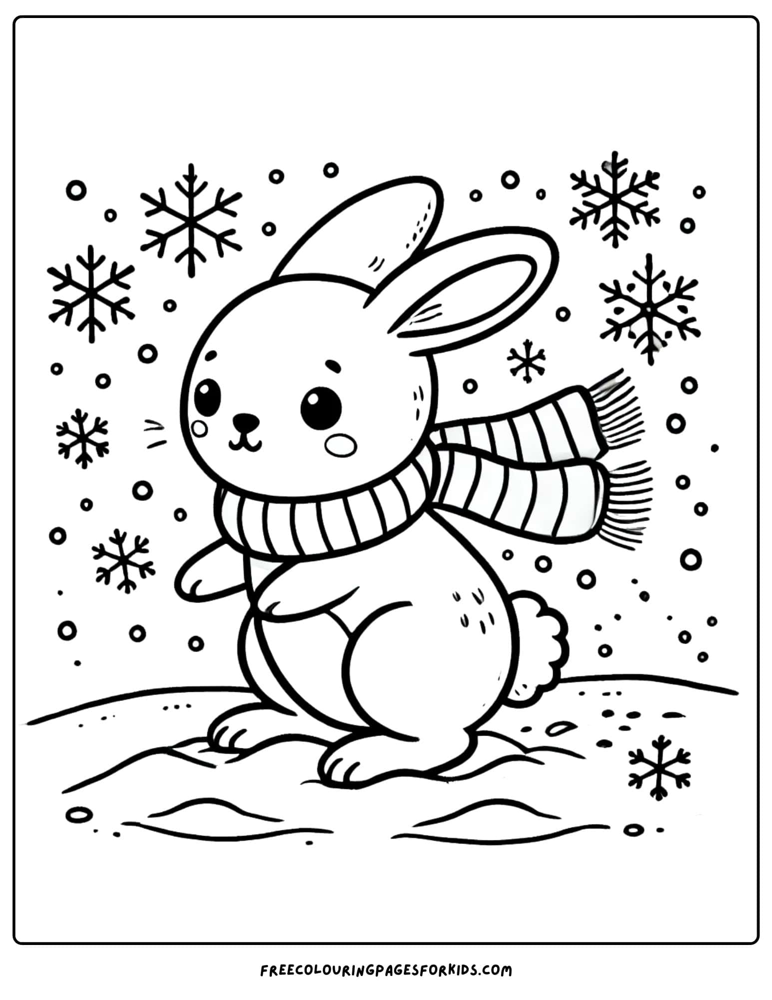 snow bunny wearing a scarf coloring page