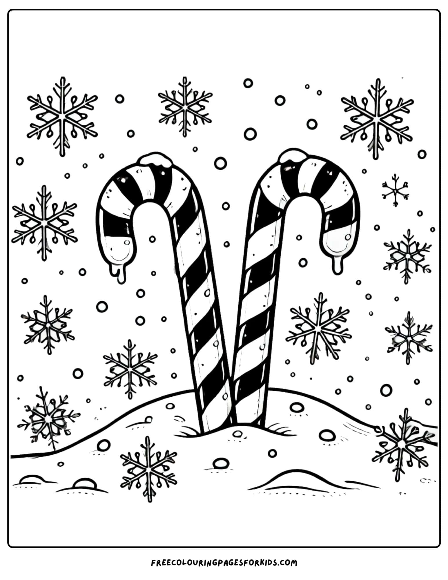 snow covered candy canes coloring page