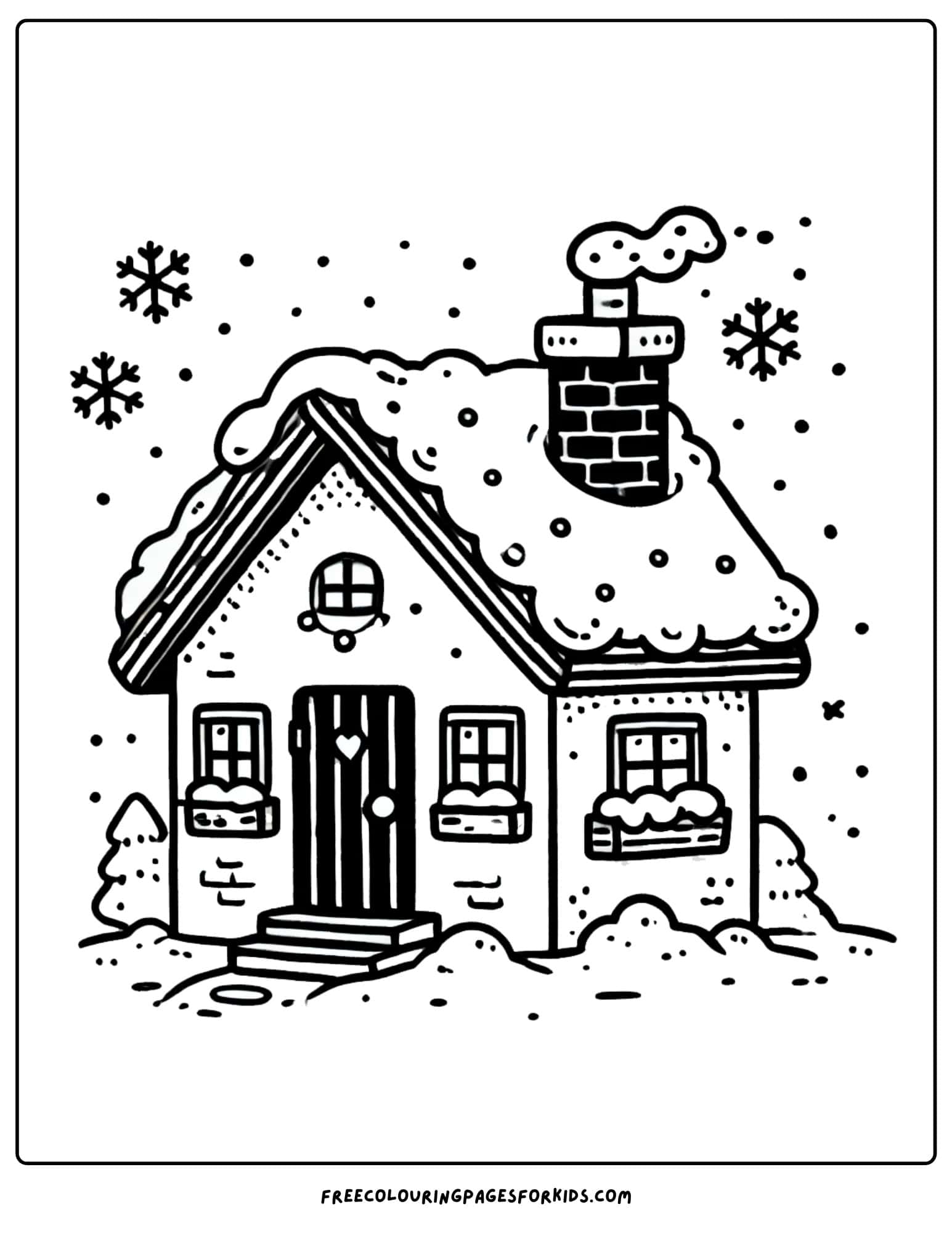 snow covered house coloring page