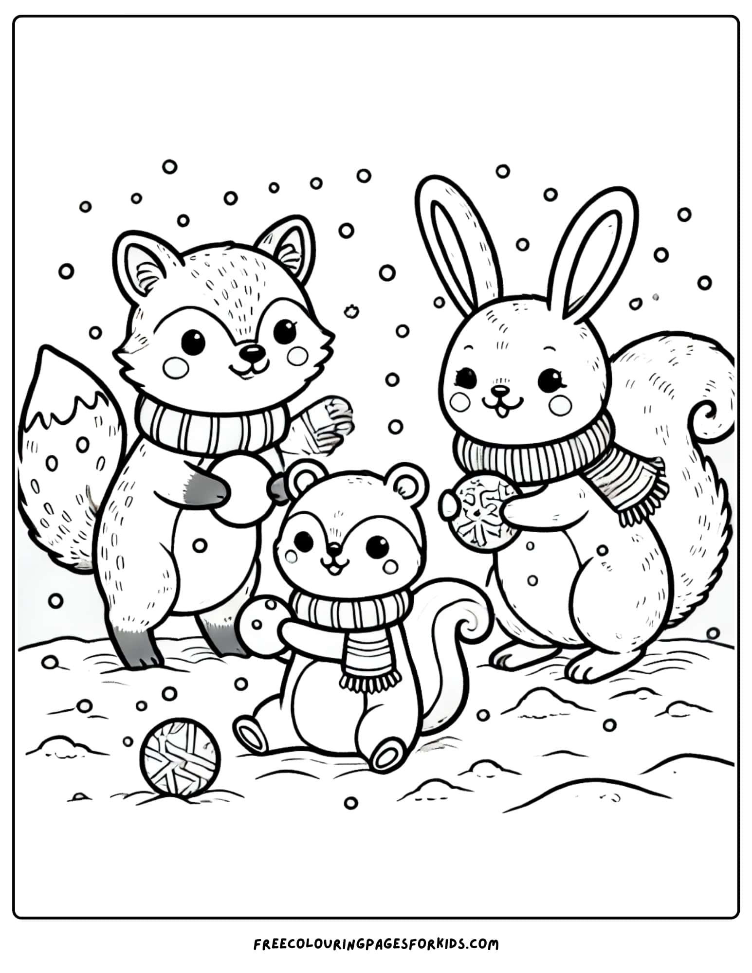 snow covered forest animals coloring page