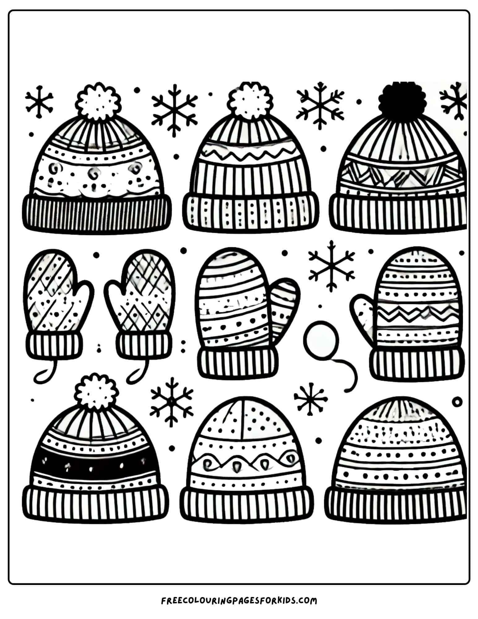 snow weather hats and mittens coloring page