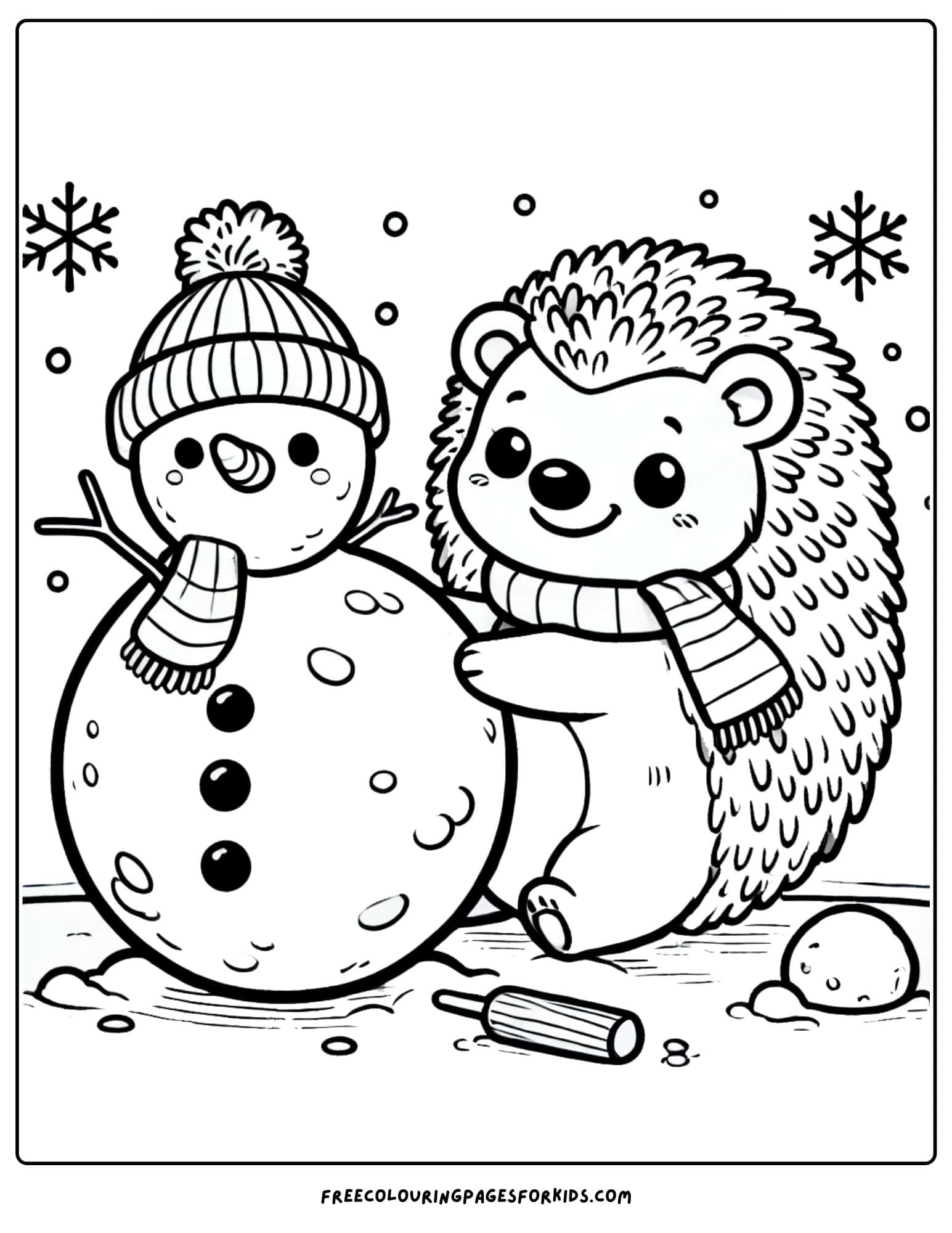 snowman made by a hedgehog coloring page