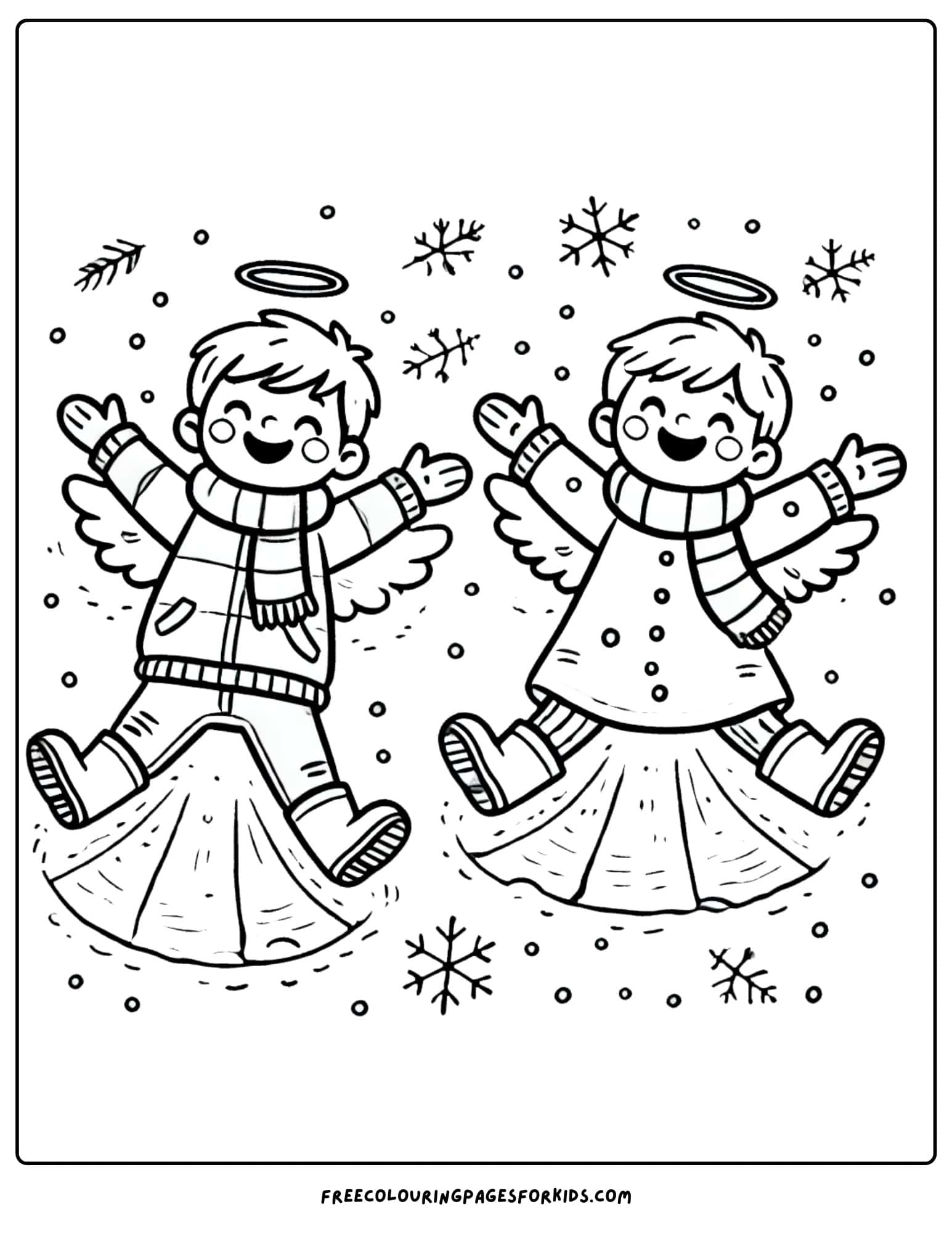 snow angels made by kids coloring page