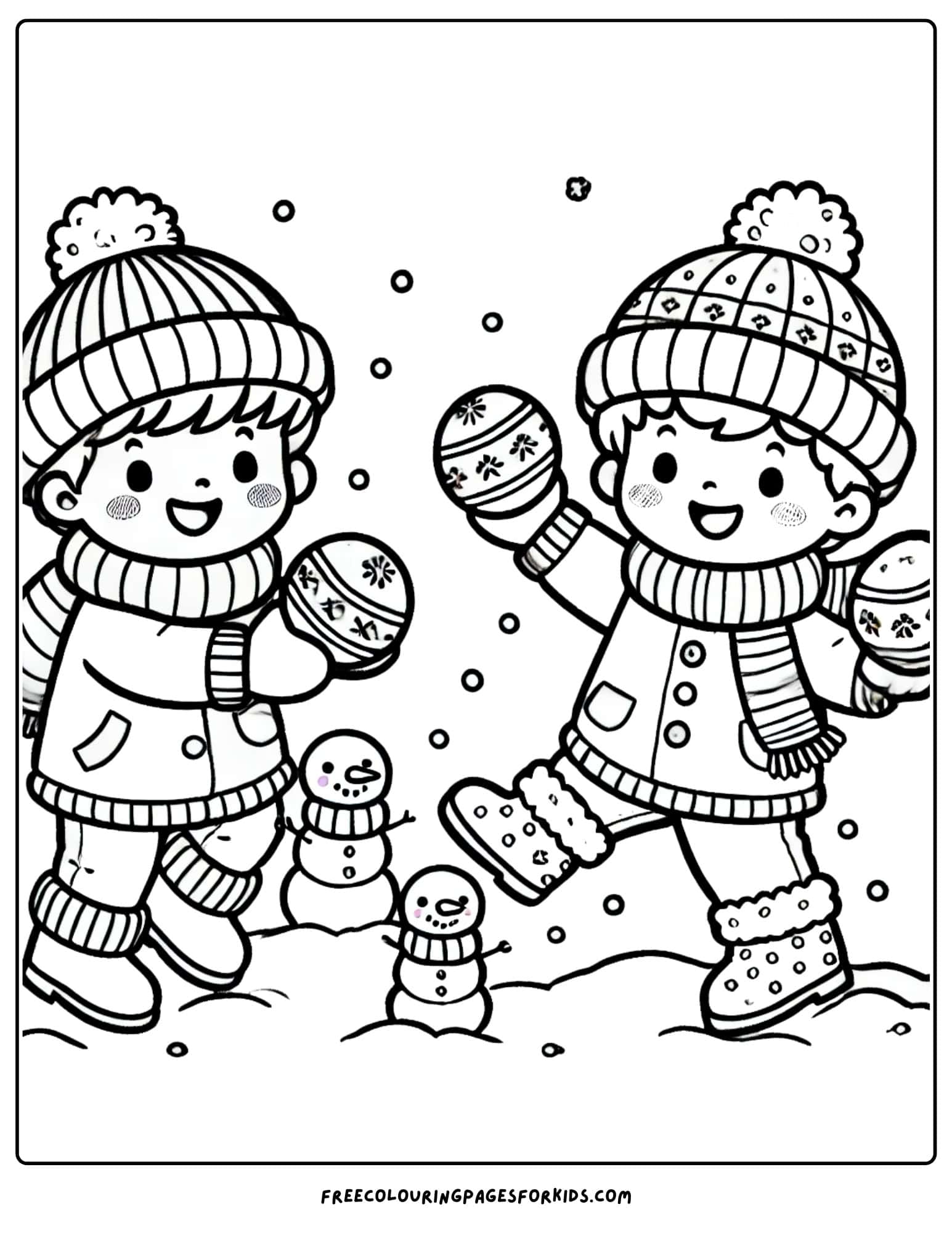 snow ball fight coloring page