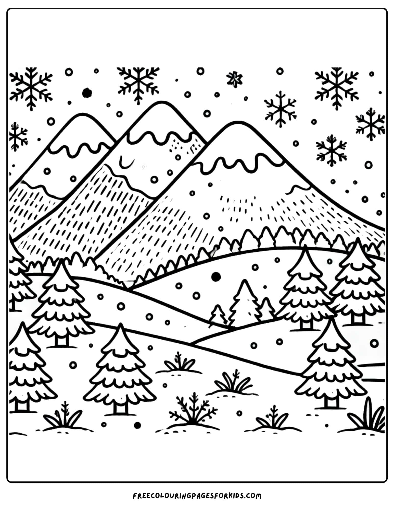 snow covered mountains coloring page