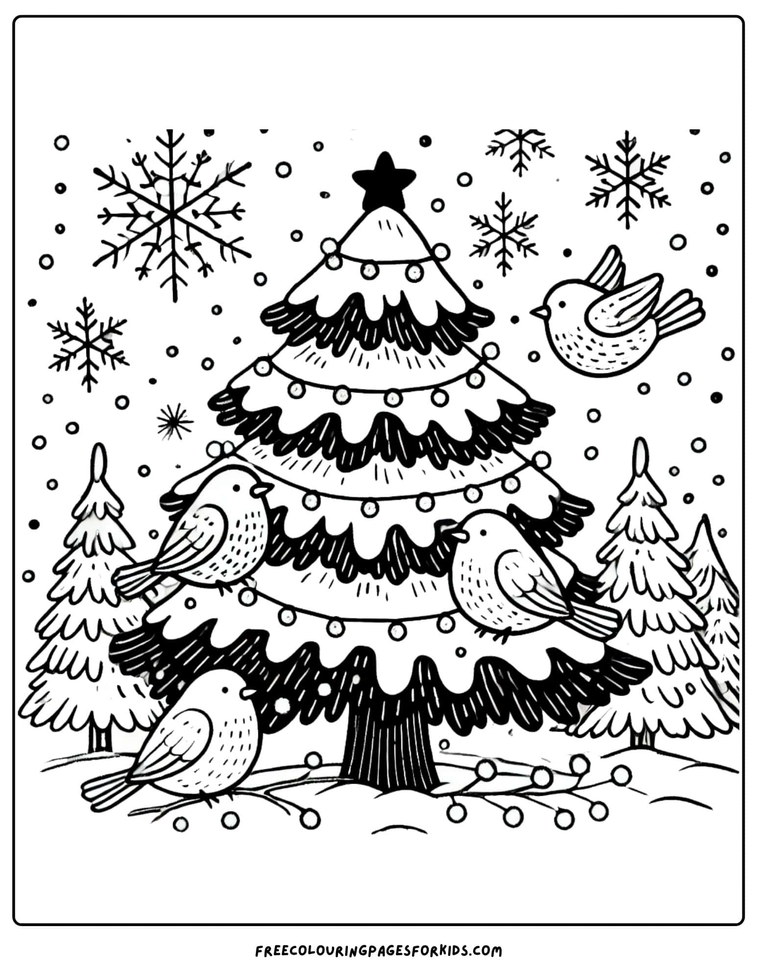 snow covered tree coloring page