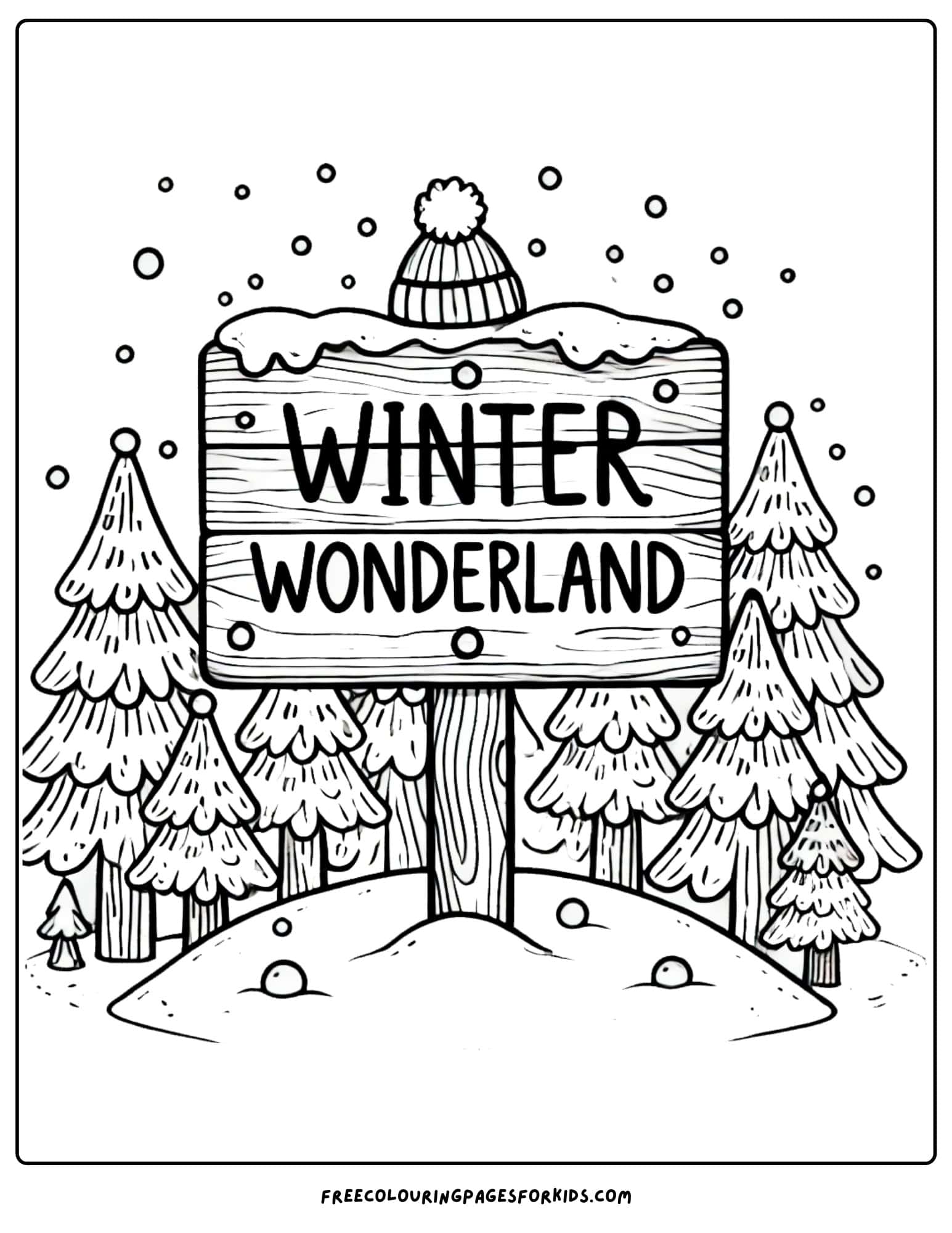 snowy winter wonderland sign coloring page