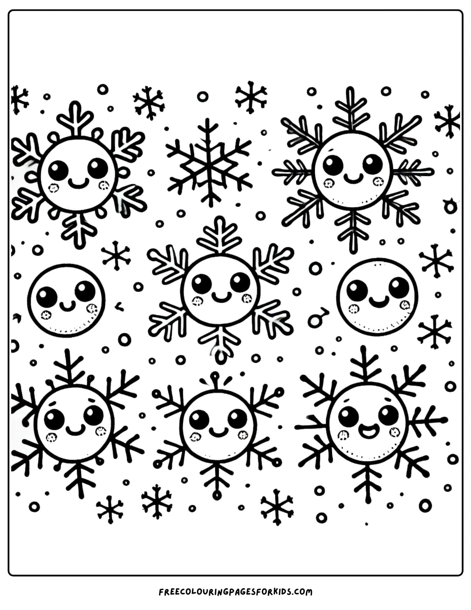 snowflakes with faces coloring page