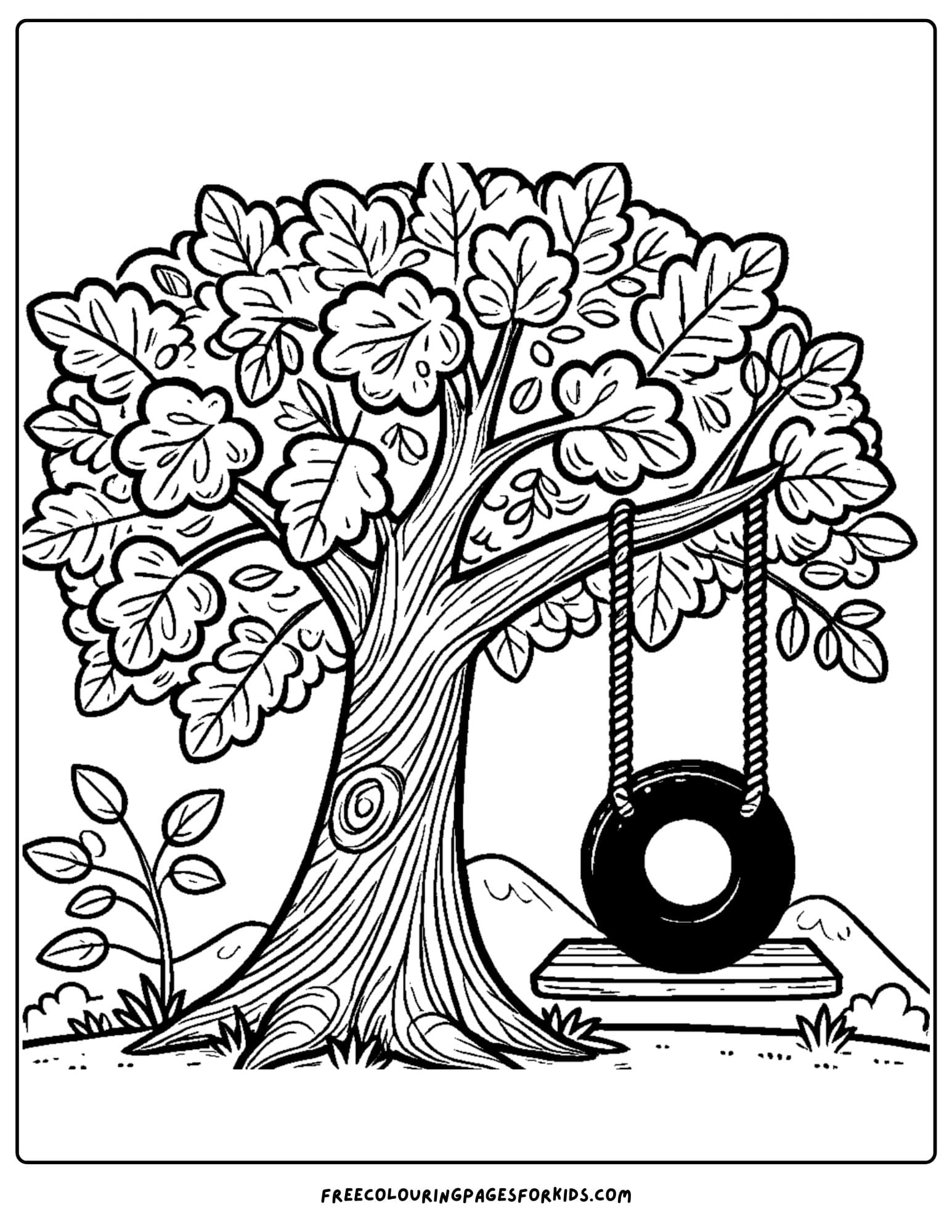 tree with a tire swing coloring page