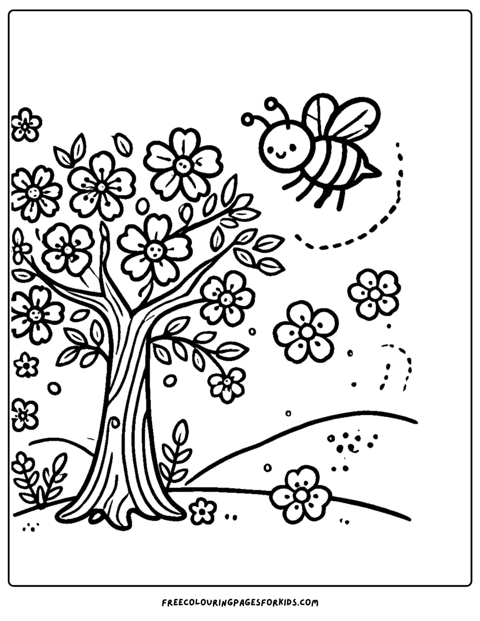 tree with blooming blossoms coloring page