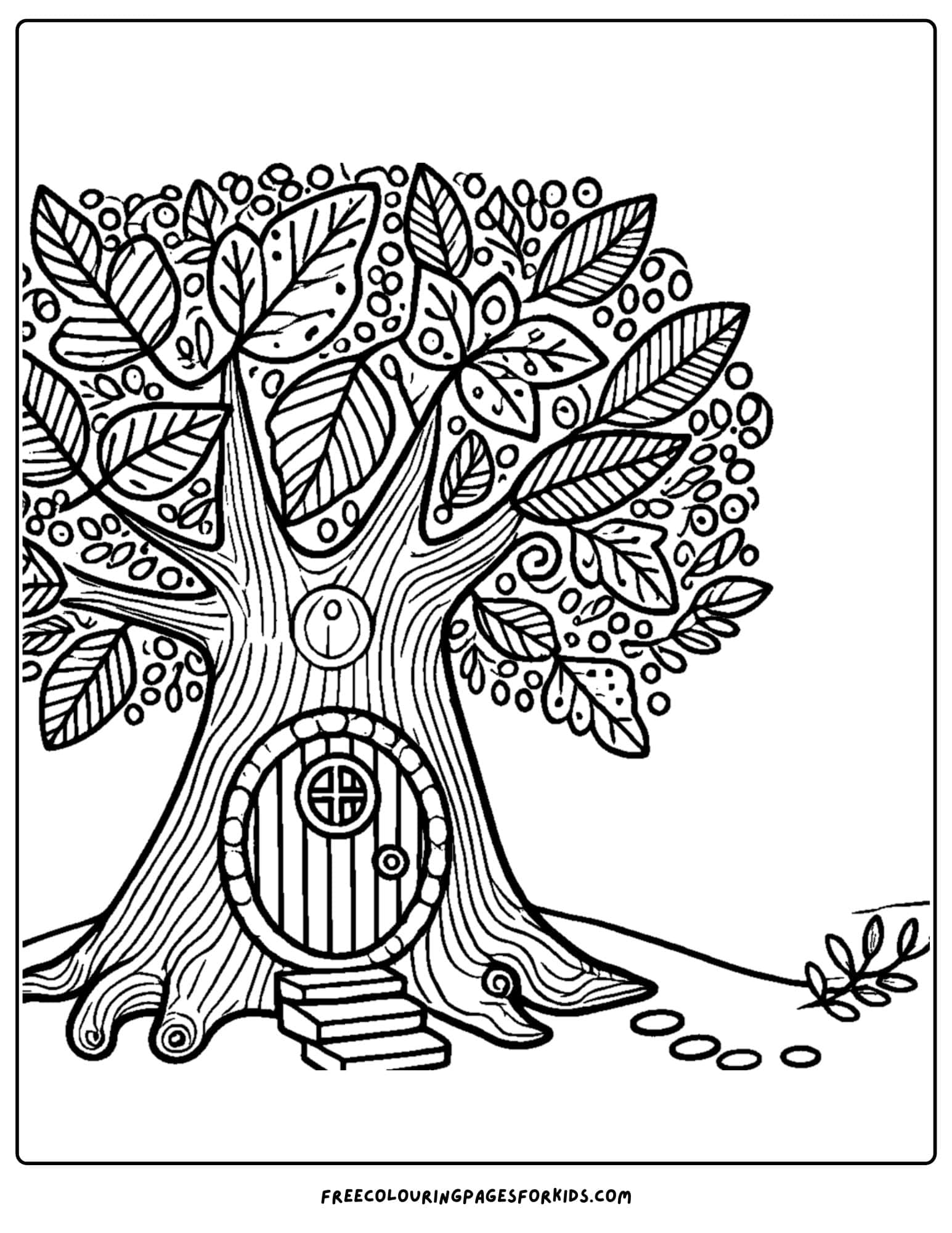 tree with fairy door in it coloring page