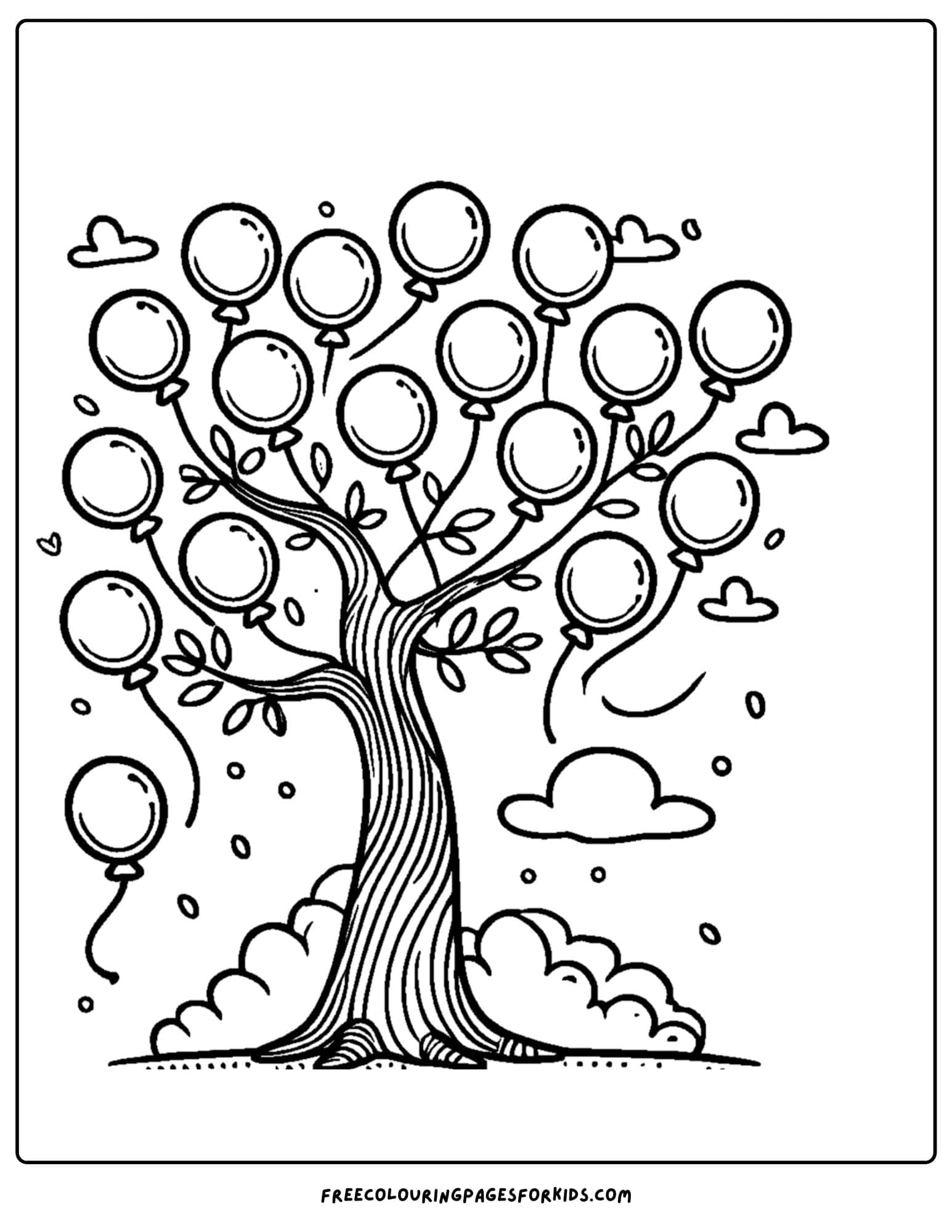 tree with balloons for leaves coloring page